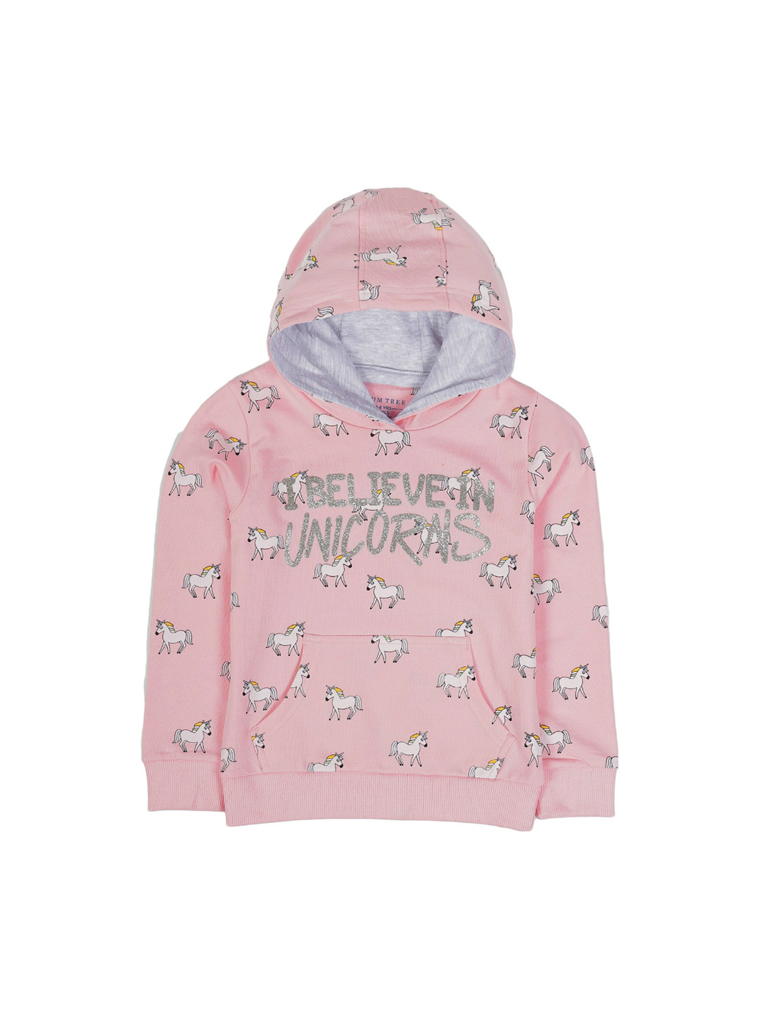 PLUM TREE Girls Pink Unicorn Printed Hooded Sweatshirt