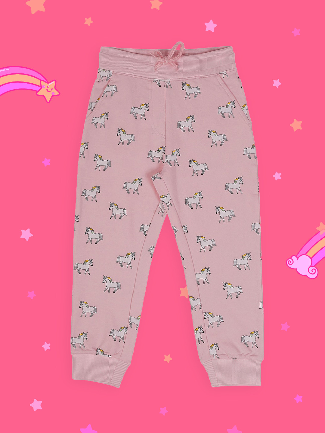 Plum Tree Girls Pink Unicorn Printed Jogger Track Pants