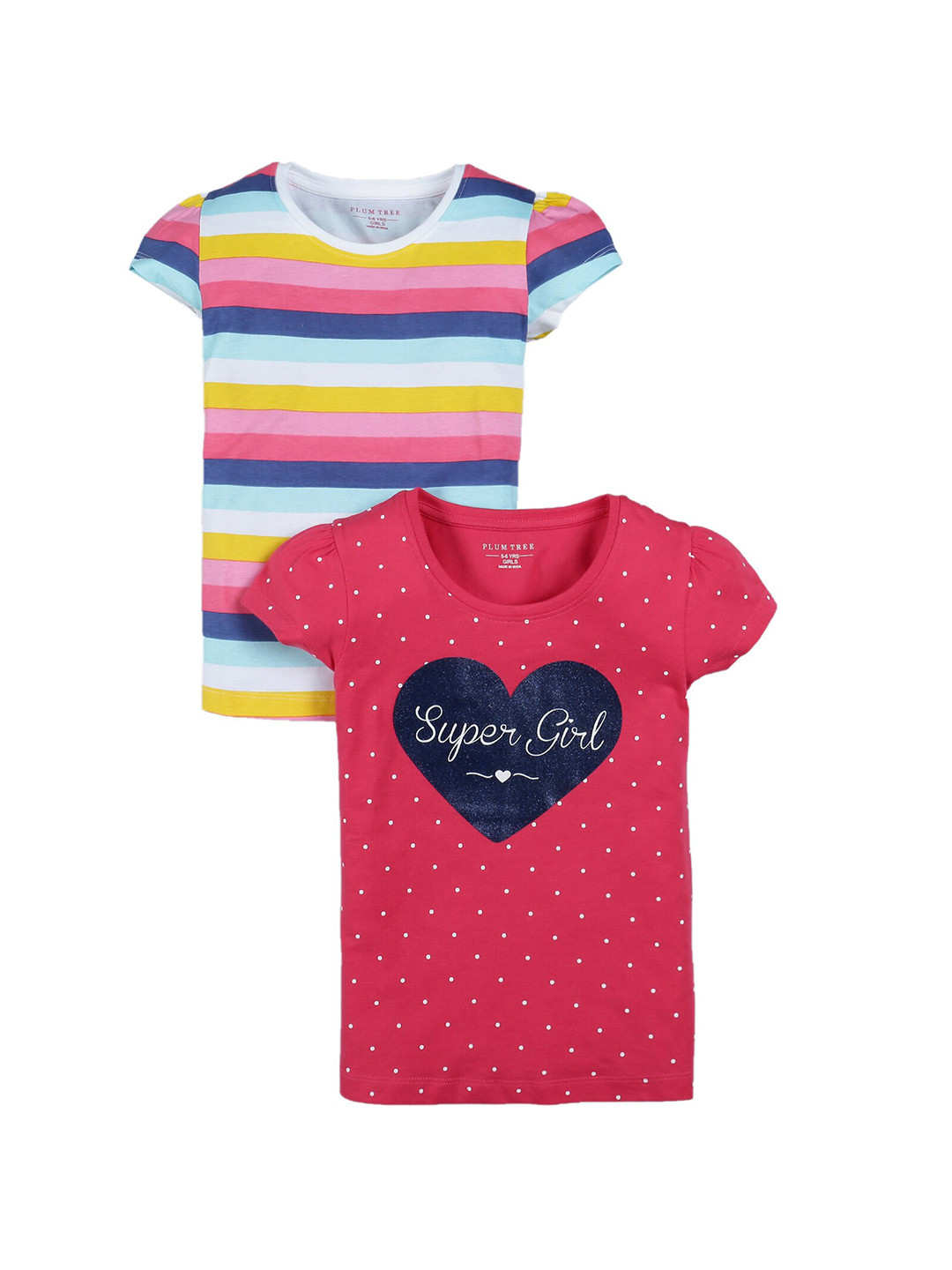 PLUM TREE Girls Pack of 2 Striped Puff Sleeves T-shirts