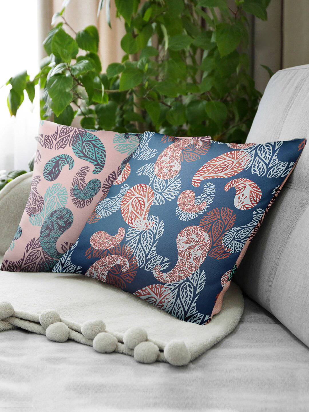 green girgit Blue & Pink Set of 2 Ethnic Motifs Square Cushion Covers