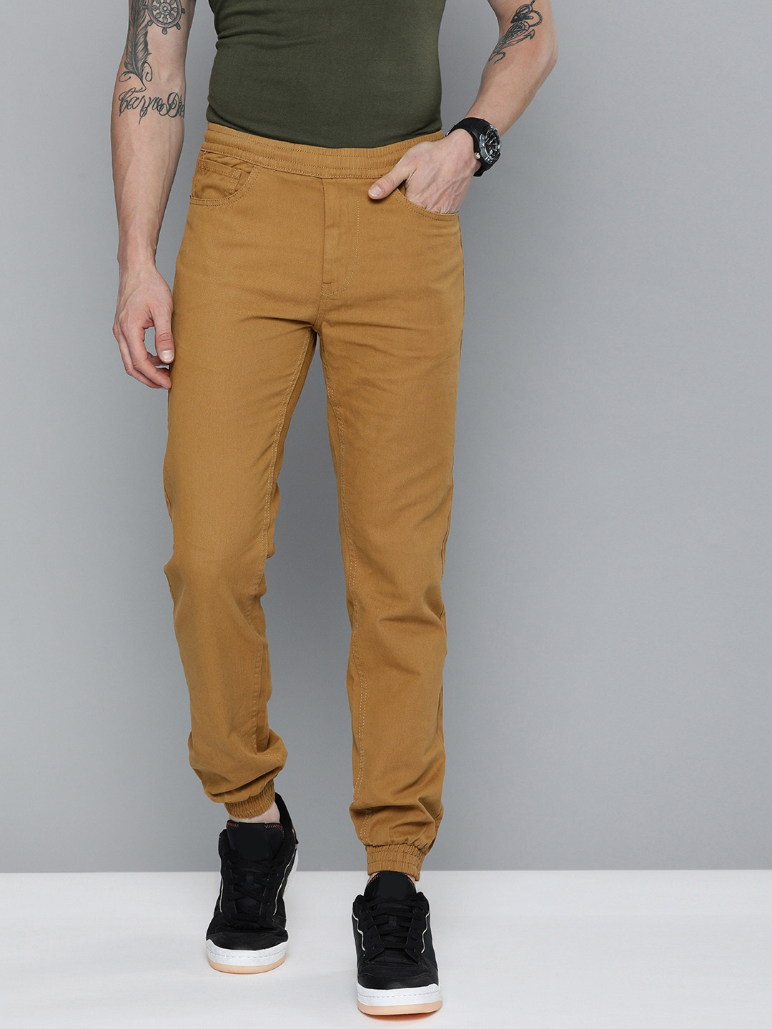 The Indian Garage Co Men Khaki Joggers Trousers