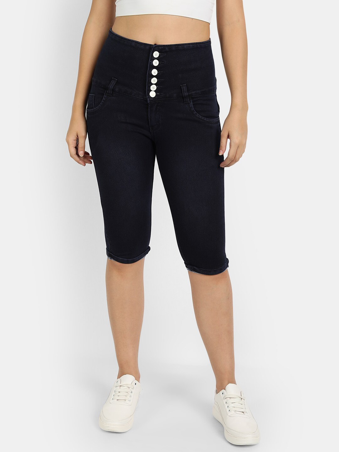 BROADSTAR Women Blue Skinny Fit Denim Capris