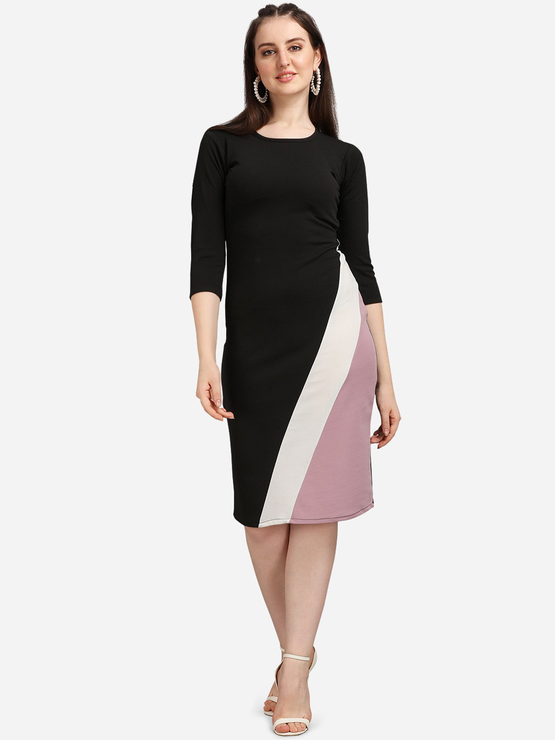 PURVAJA Women Black Colourblocked Bodycon Dress