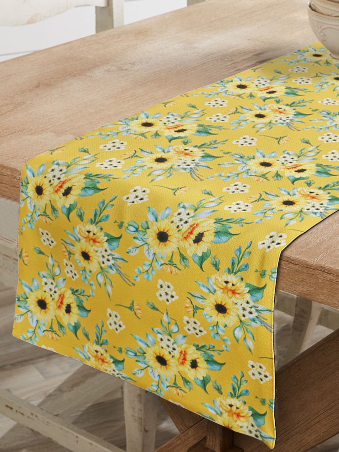 HomeStorie Yellow & Green Floral Print Table Runner