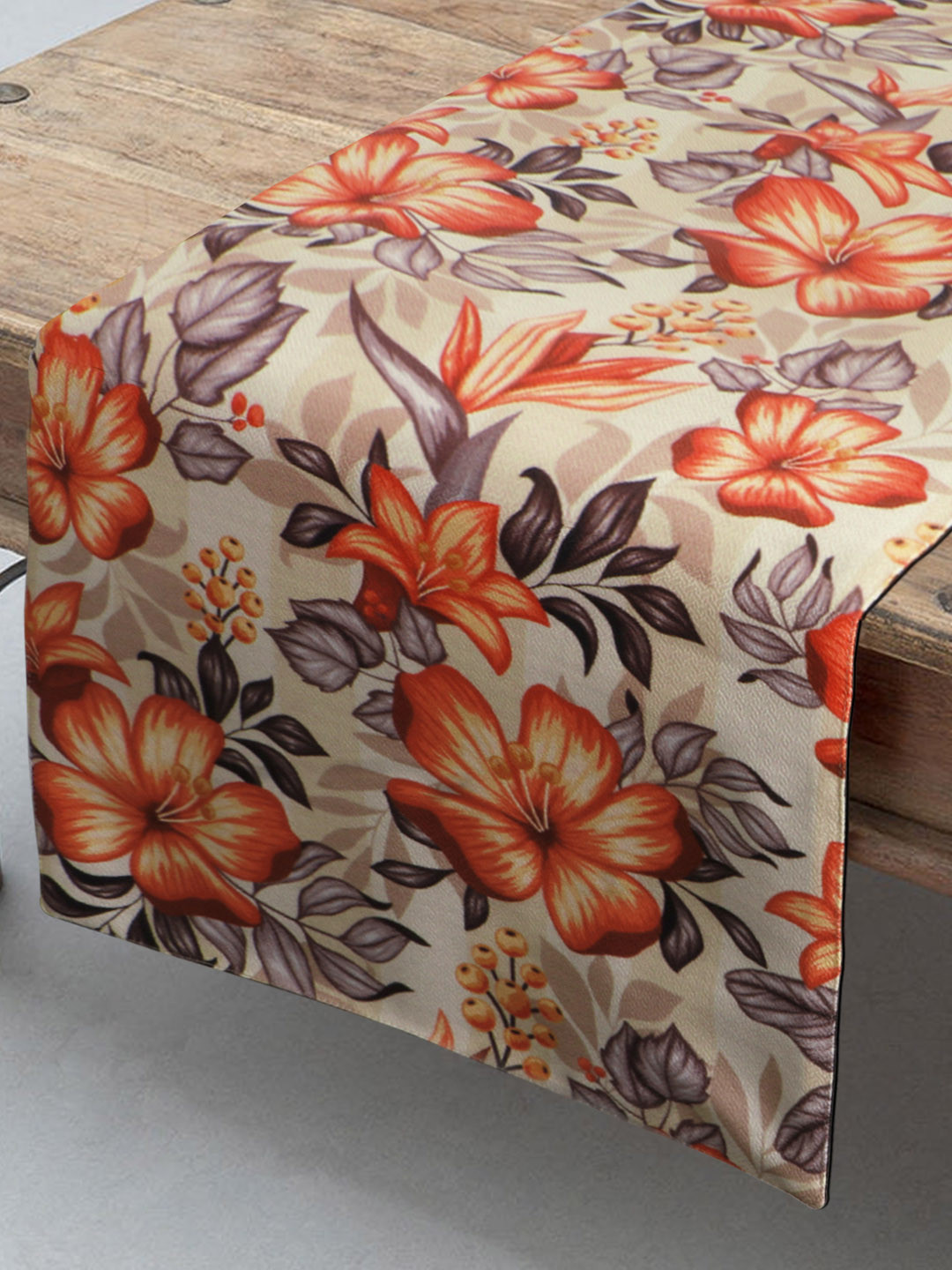 HomeStorie Beige & Red Floral Print Table Runner