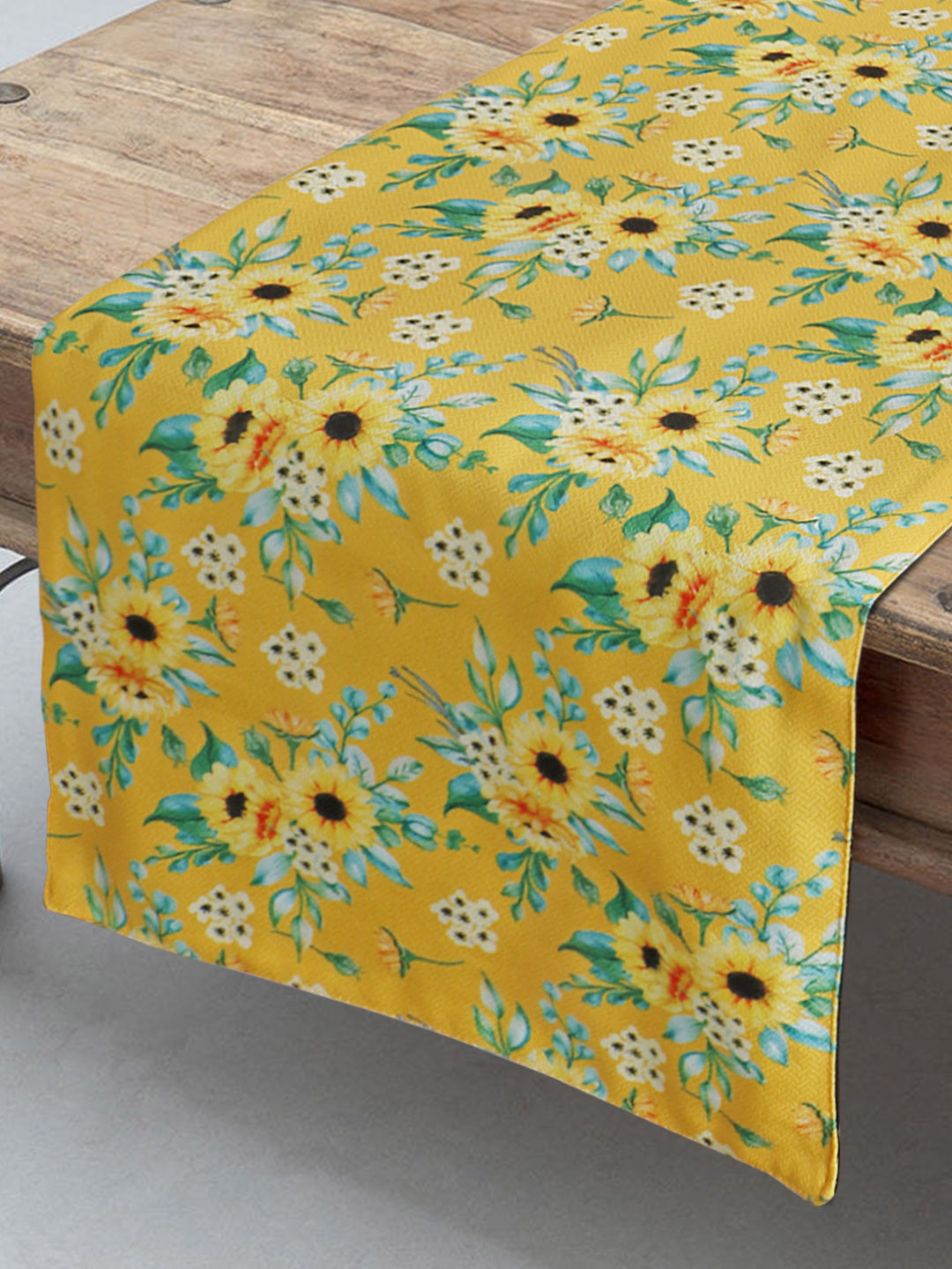 HomeStorie Yellow & Green HD Floral Print Table Runner
