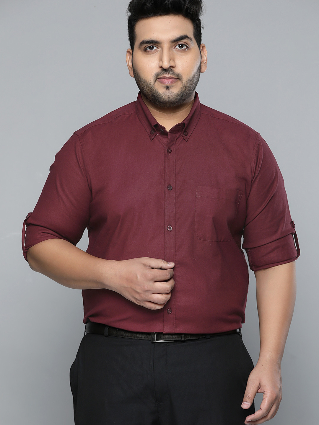 DENNISON Men Maroon Smart Slim Fit Stretchable Lycra Plus Size Formal Shirt