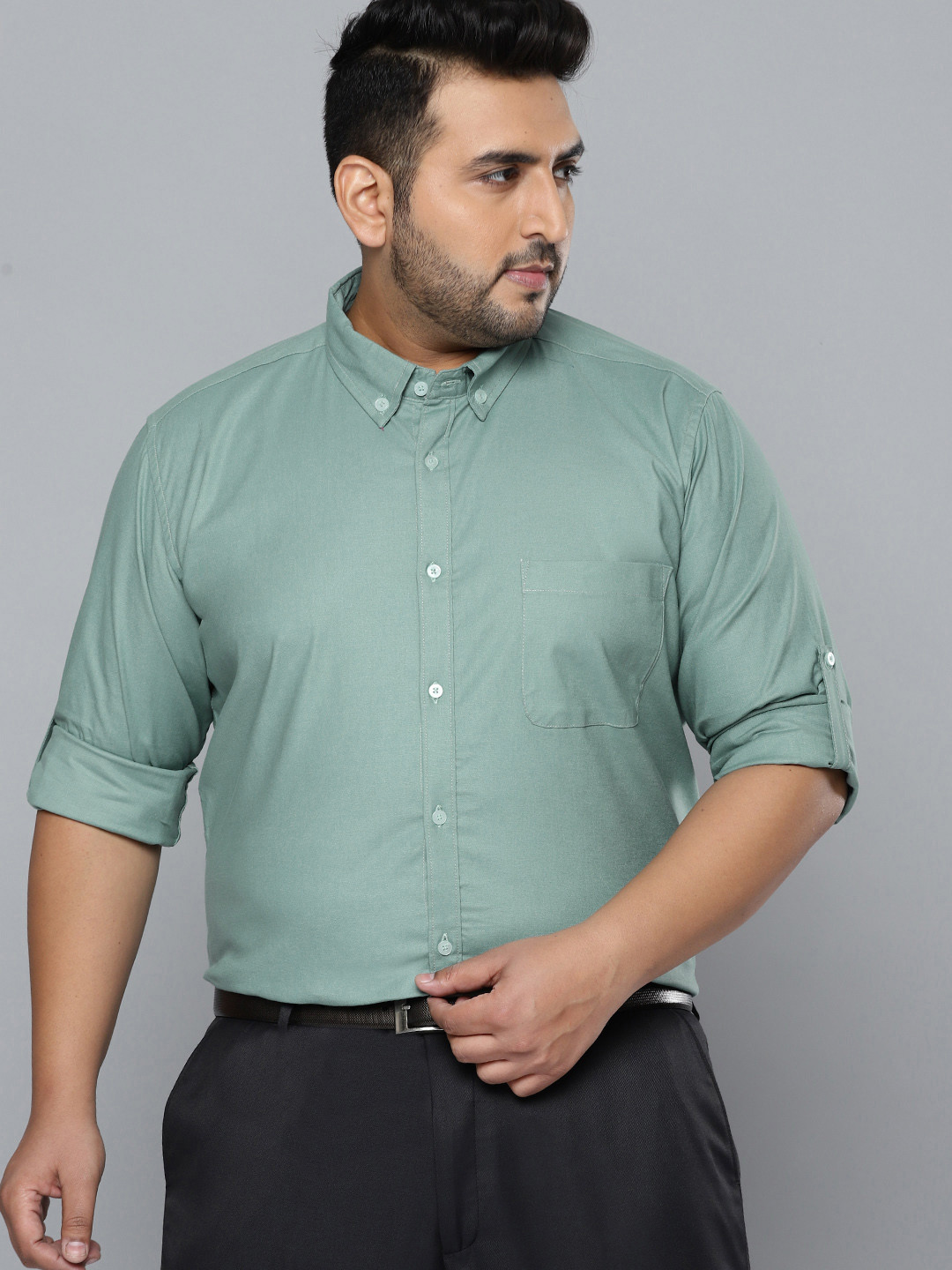 DENNISON Men Plus Size Olive Green Smart Slim Fit Stretchable Lycra Plus Size Formal Shirt