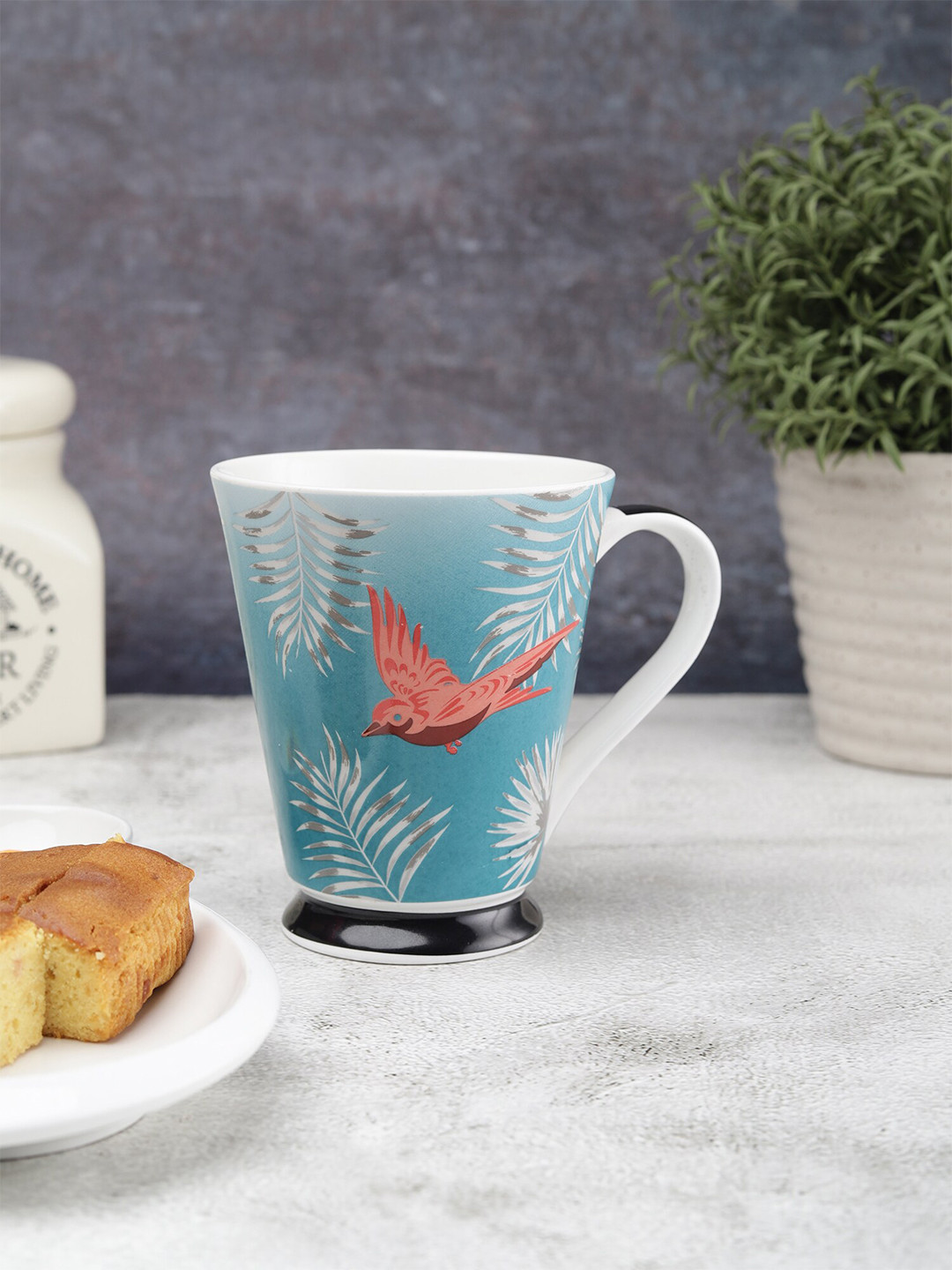 CLAY CRAFT Blue Leaf Ceramic Microwave Safe Mug-330ml