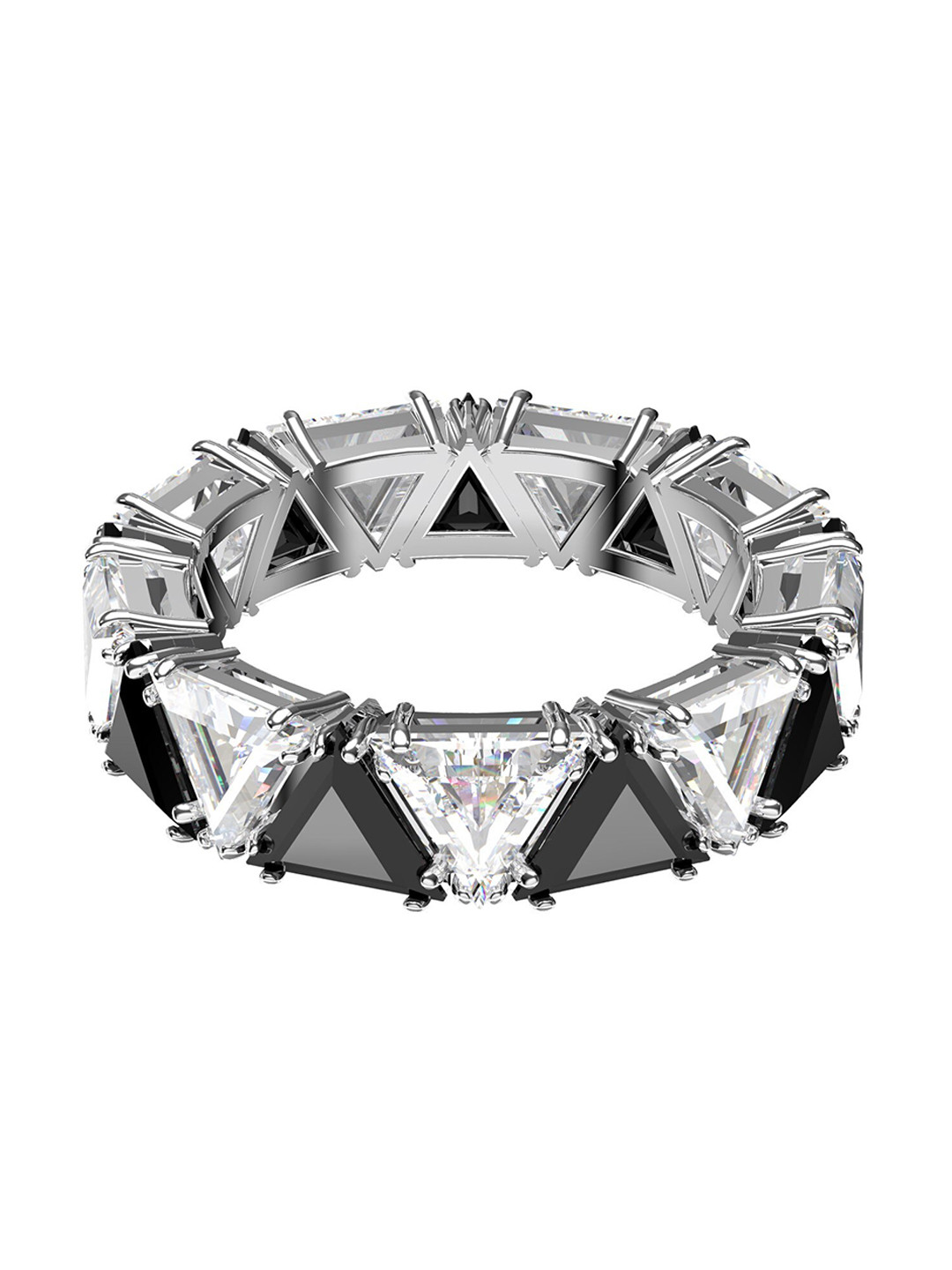 SWAROVSKI Black & White Rhodium Plated & Black Crystals Studded Ring