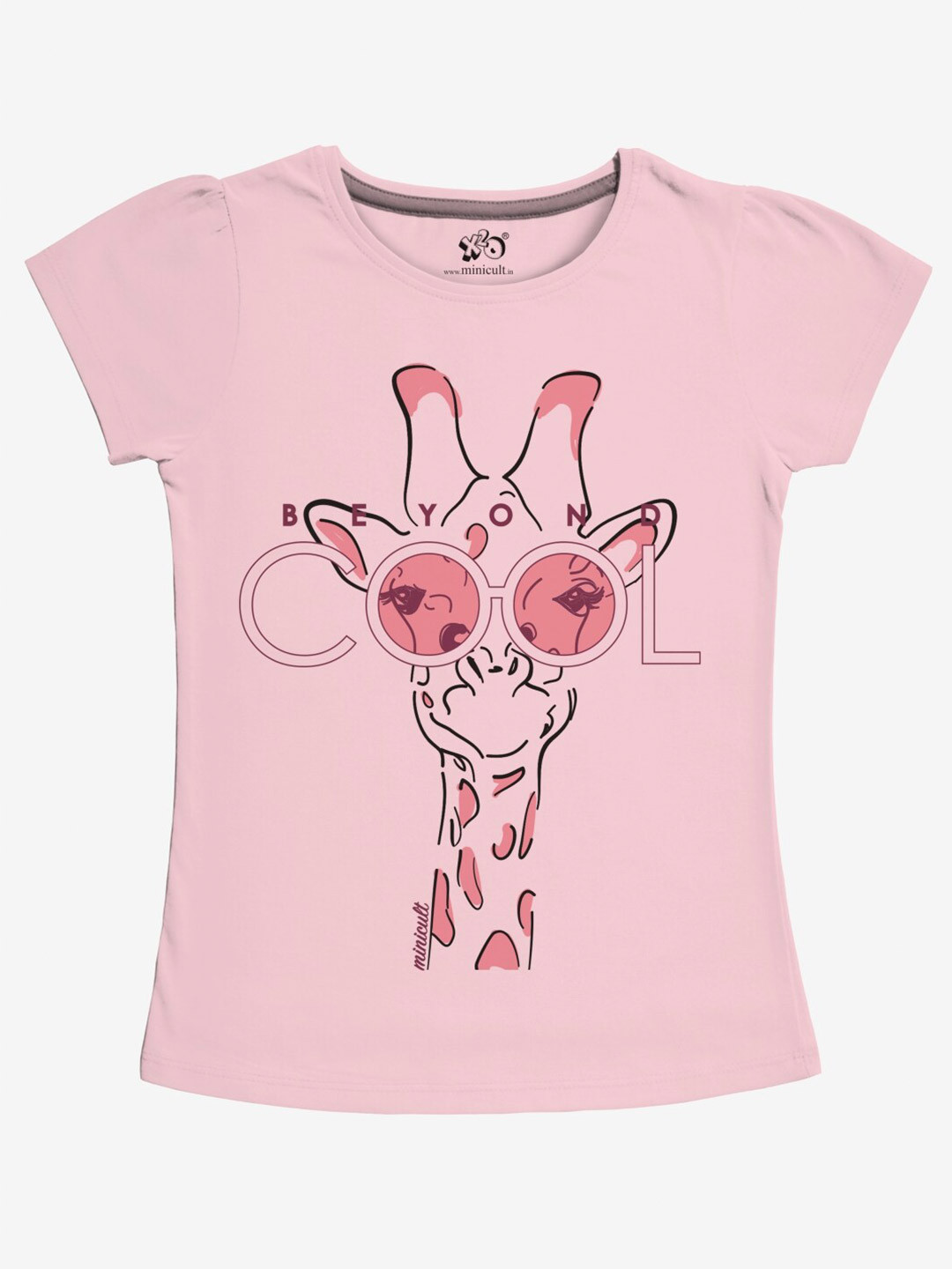 x2o Girls Pink Printed Puff Sleeves T-shirt