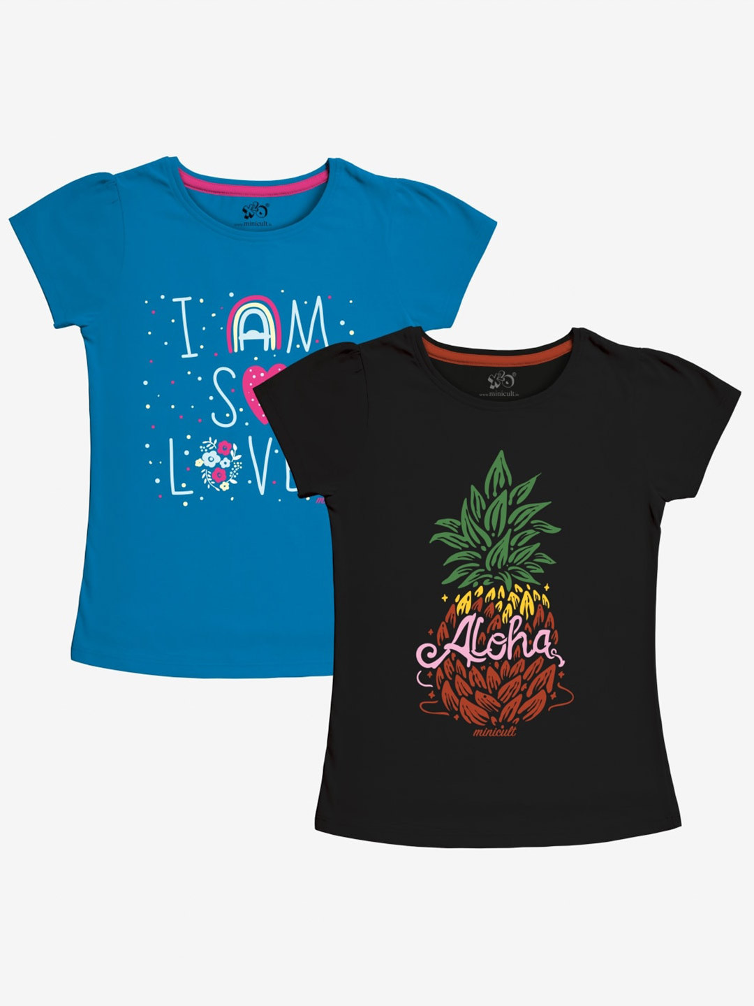 x2o Girls Pack Of 2 Printed Puff Sleeves T-shirt