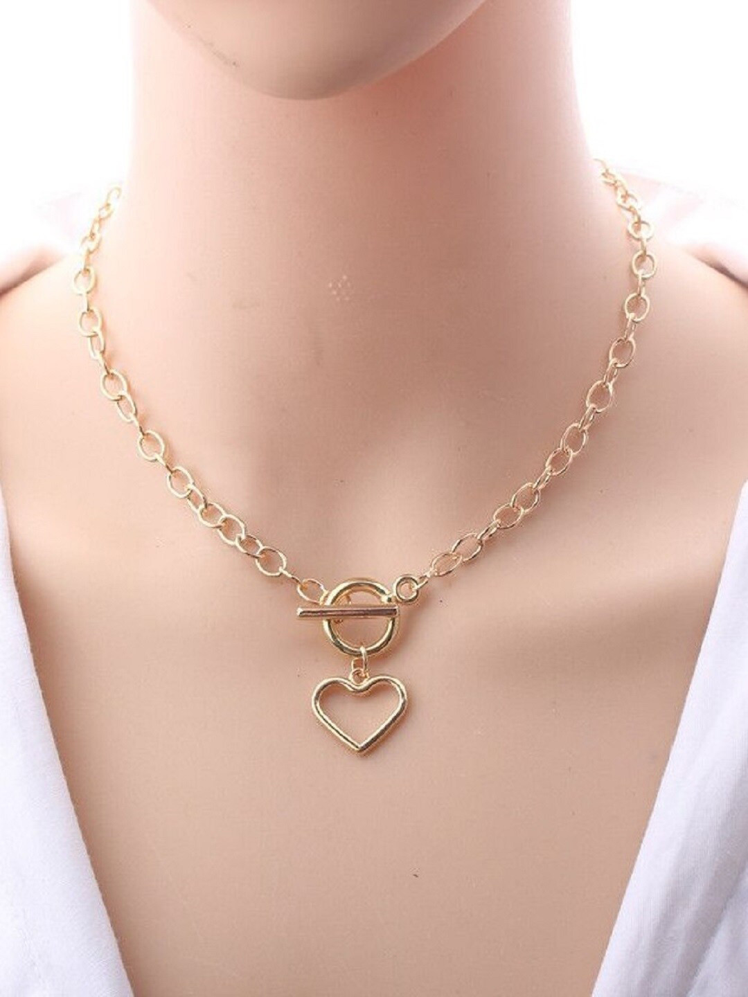 OOMPH Women Gold Tone Link Chain with Heart Necklace