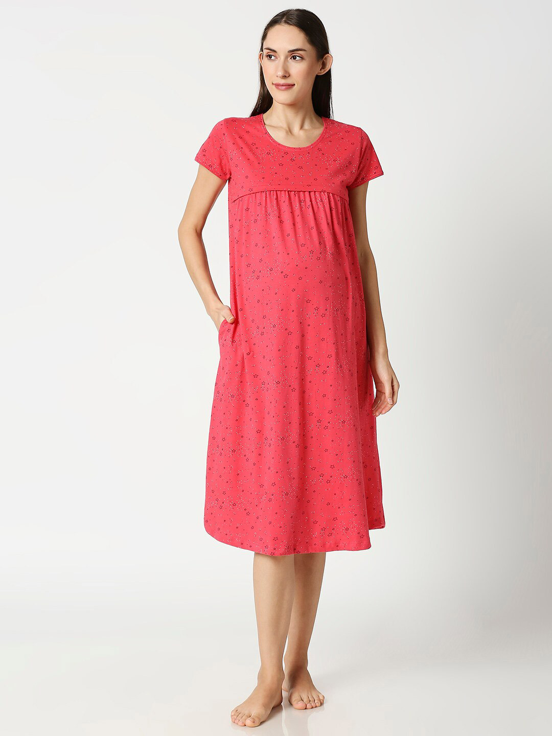AV2 Women Pink Printed Nightdress