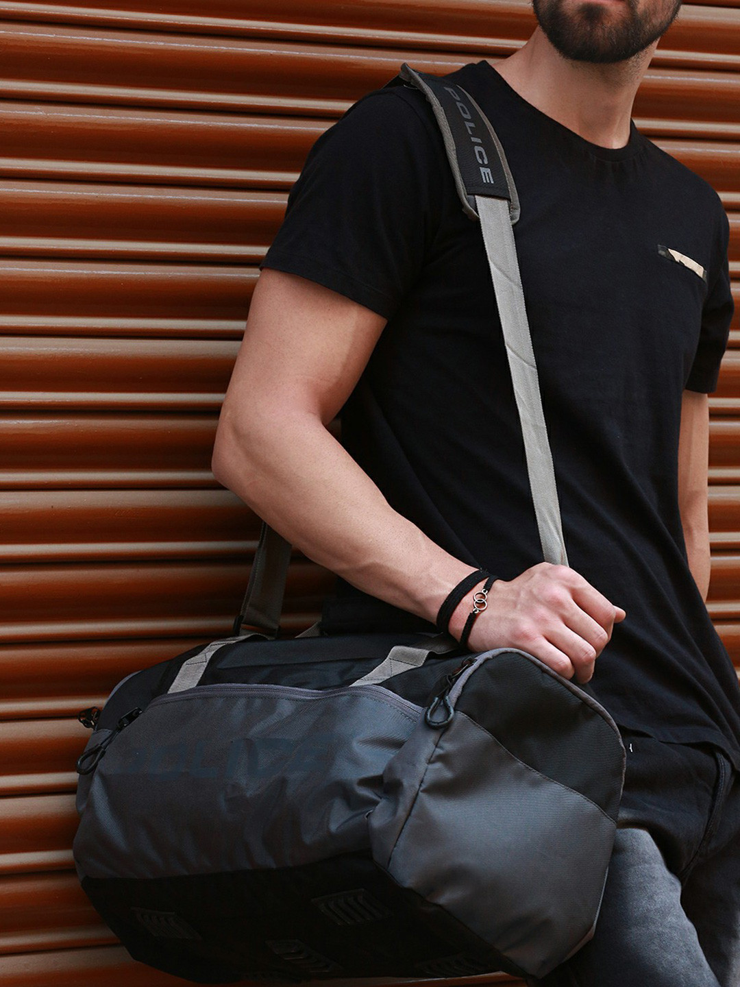 Police Black & Grey Solid Duffel Bag