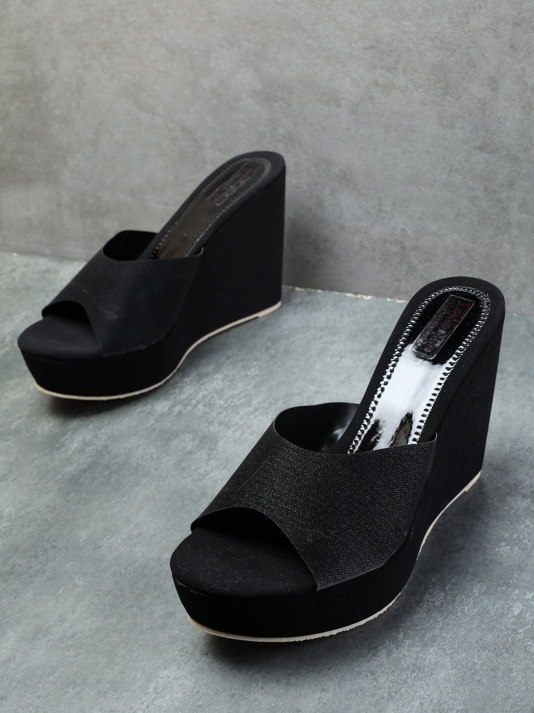 LONDON STEPS Women Black Wedge Sandals