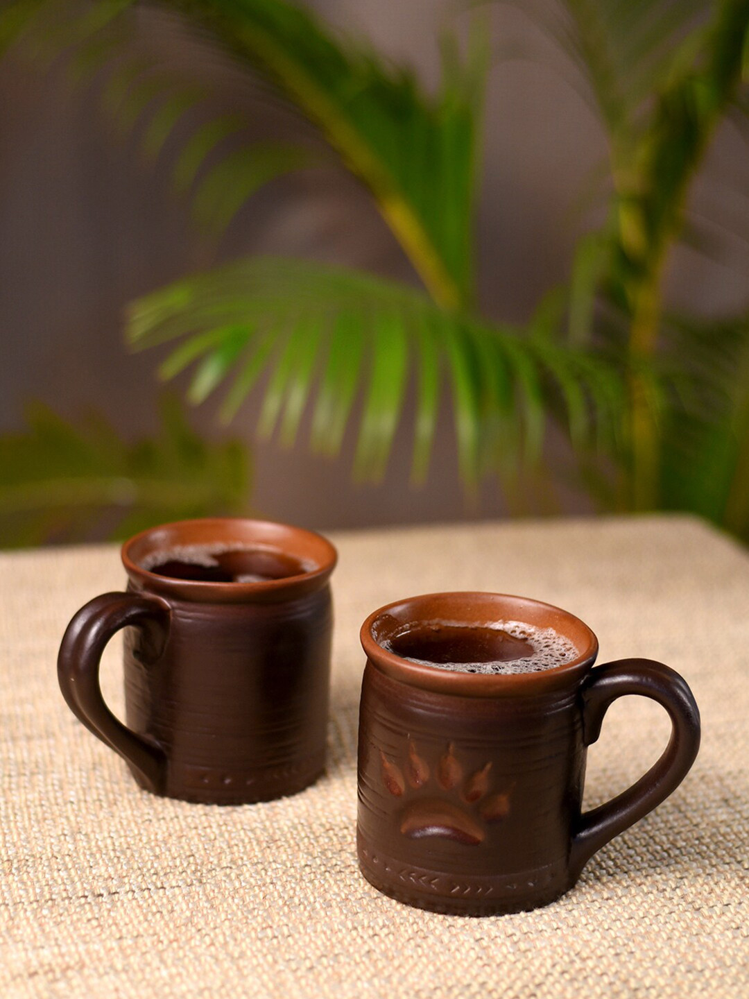 Unravel India Gift for Sweet Mother Brown Leaf Ceramic Microwave Safe 2 Piece Mugs-250ml