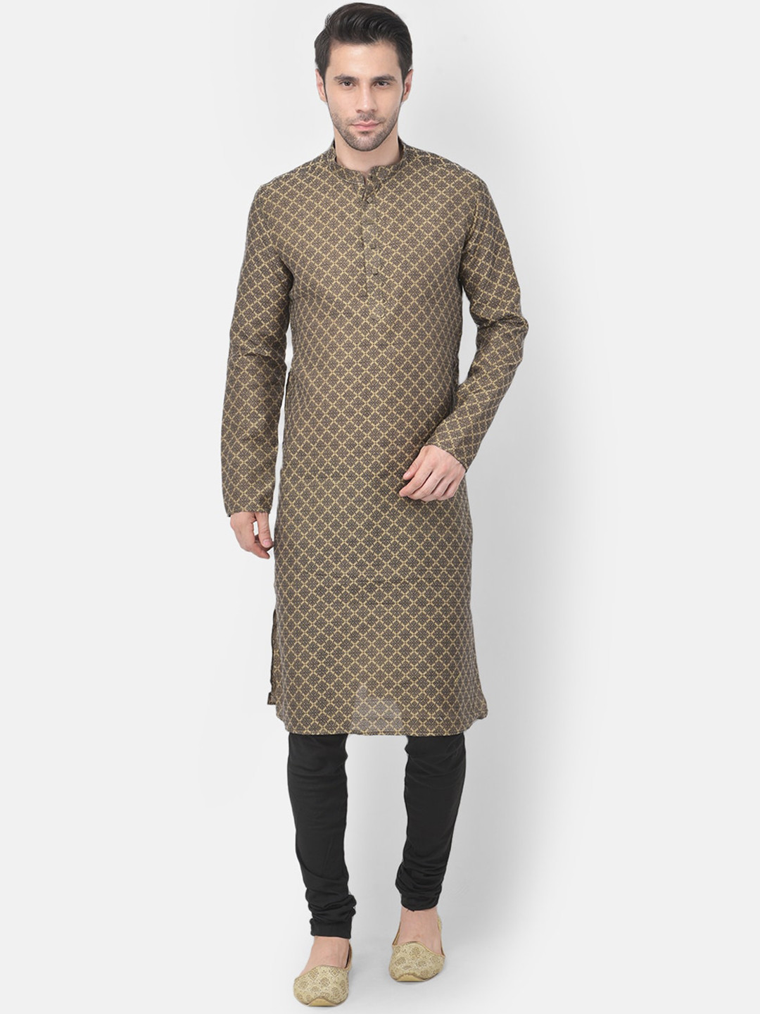 TABARD Men Brown Geometric Straight Kurta