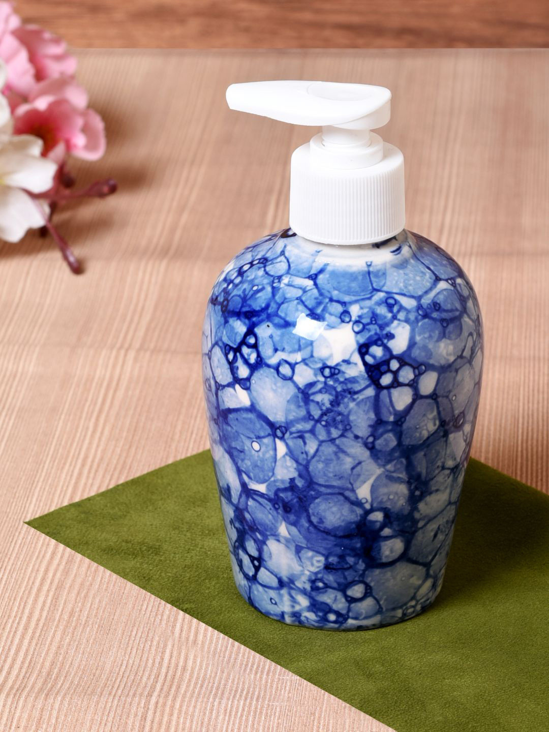Unravel India Blue & White Patterned Ceramic Soap Dispenser