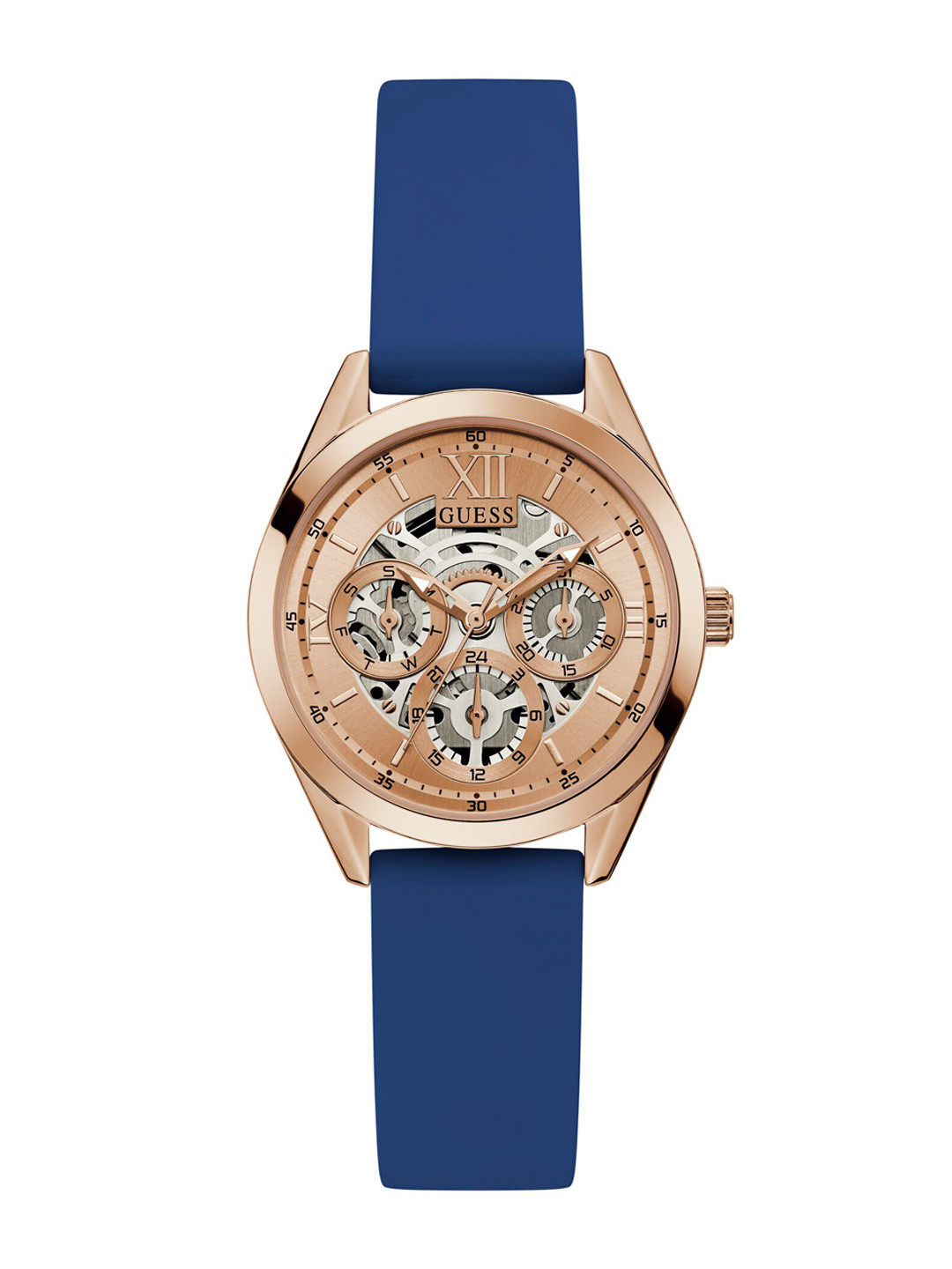 GUESS Women Rose Gold-Toned Dial & Blue Straps Analogue Watch GW0284L1