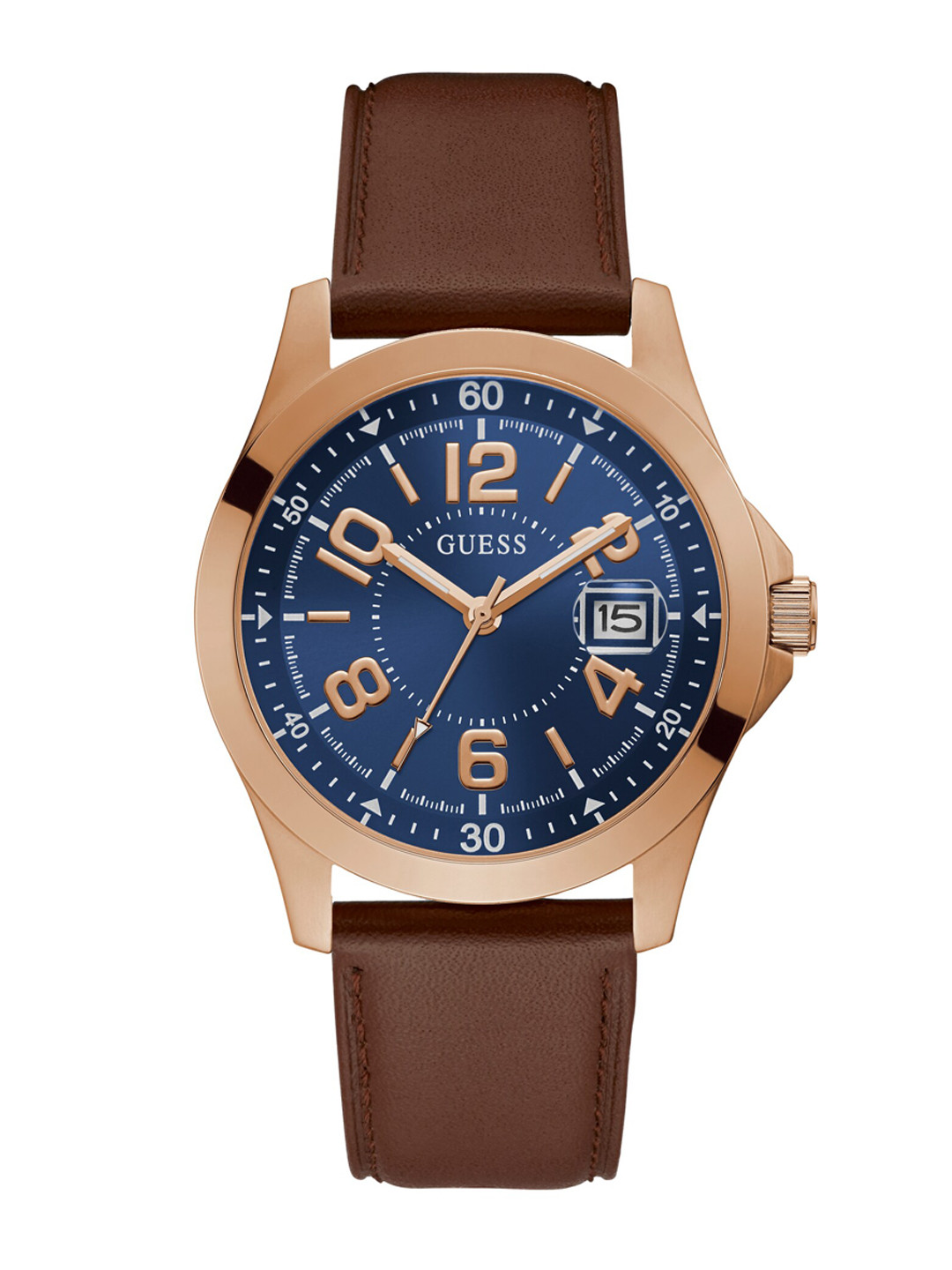 GUESS Men Blue Dial & Brown Leather Straps Analogue Watch GW0251G3