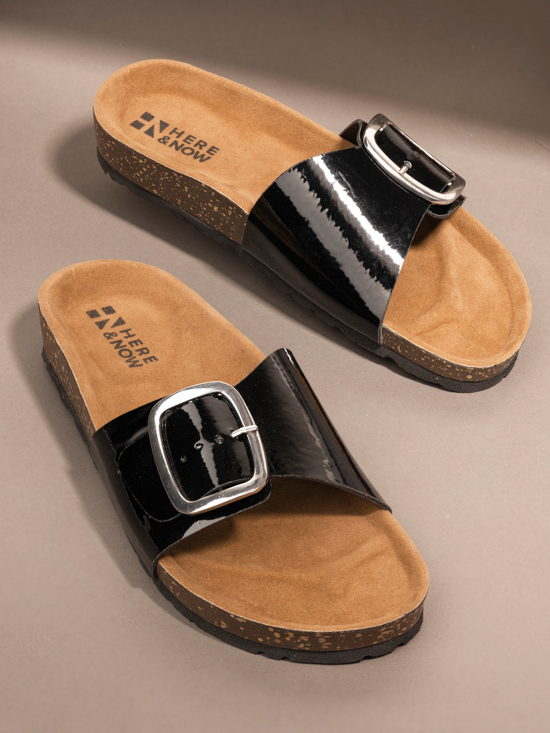 Here&Now Women Black Synthetic Leather Flats