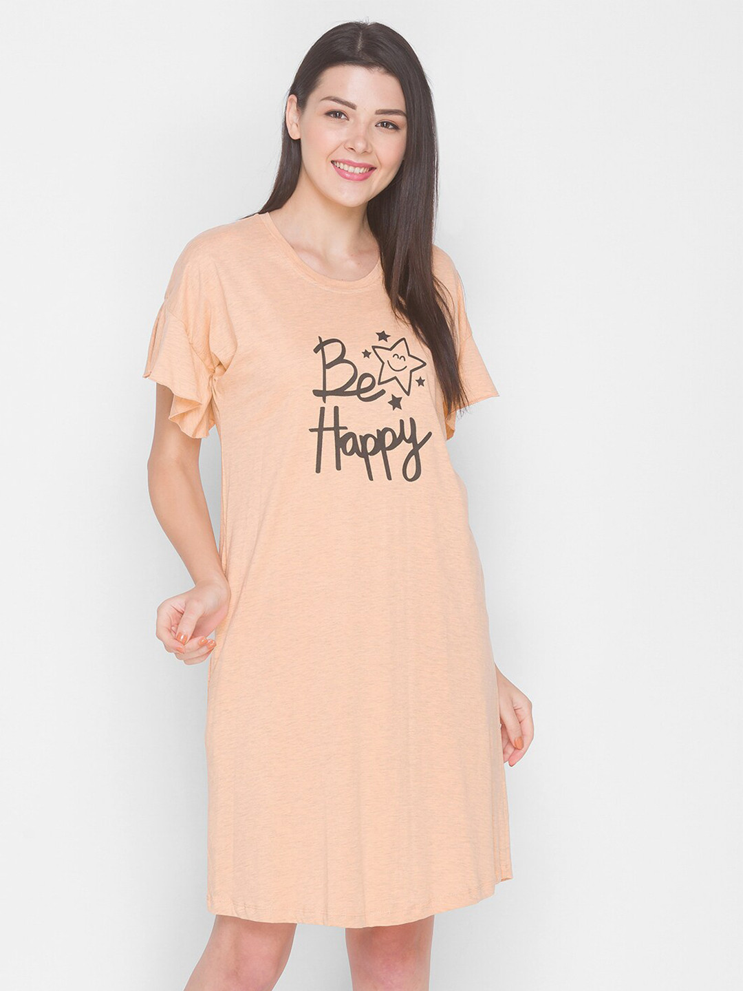 AV2 Women Peach Printed Short Night dress