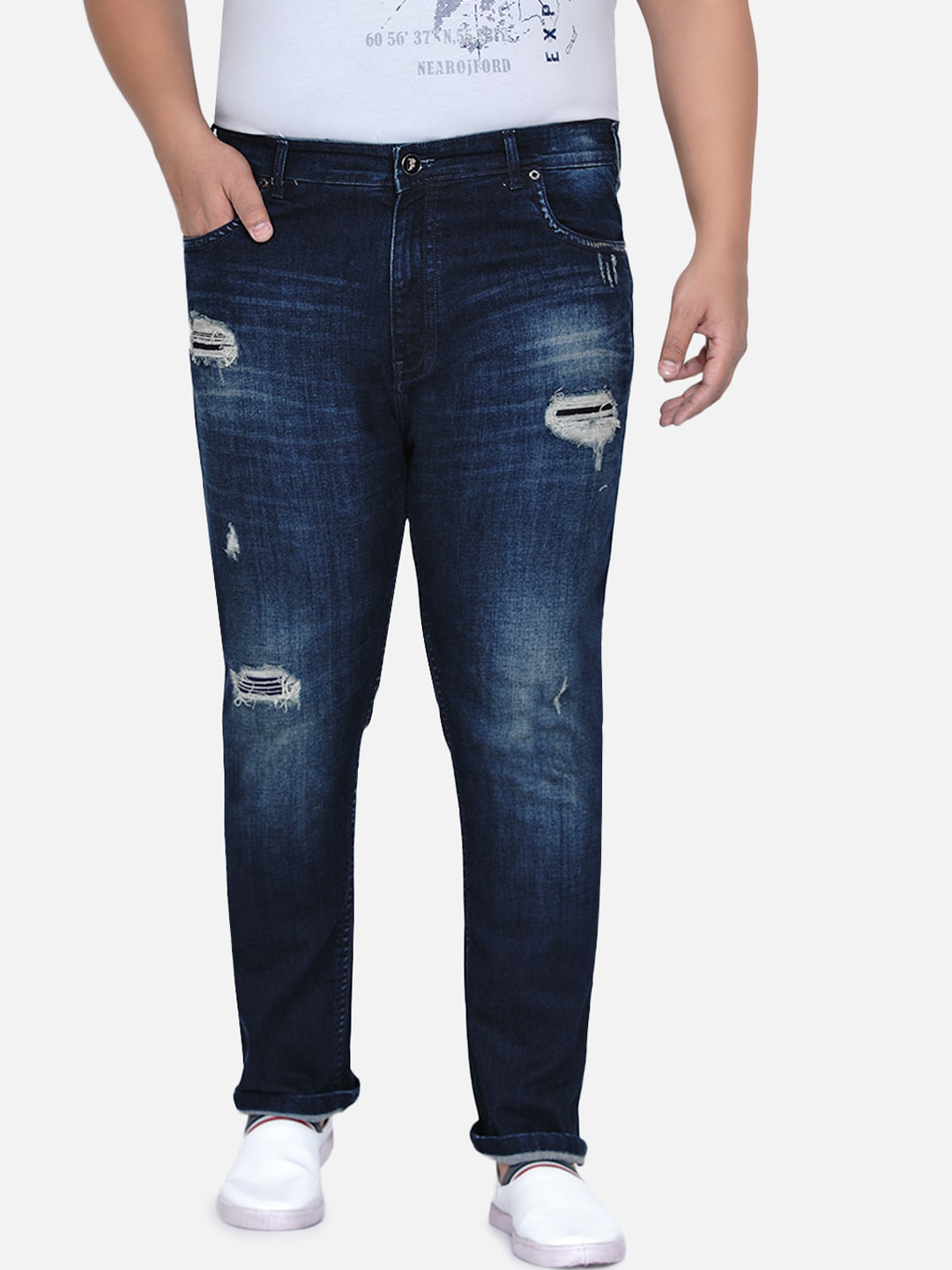 John Pride Men Plus Size Mildly Distressed Light Fade Stretchable Jeans