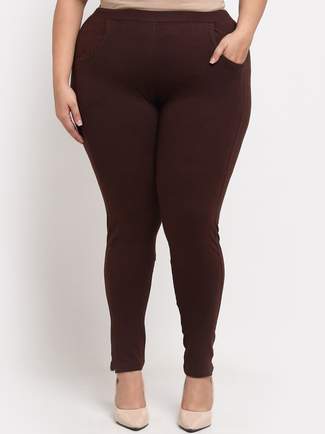 TAG 7 PLUS Dark Brown Cotton Ankle Length Leggings