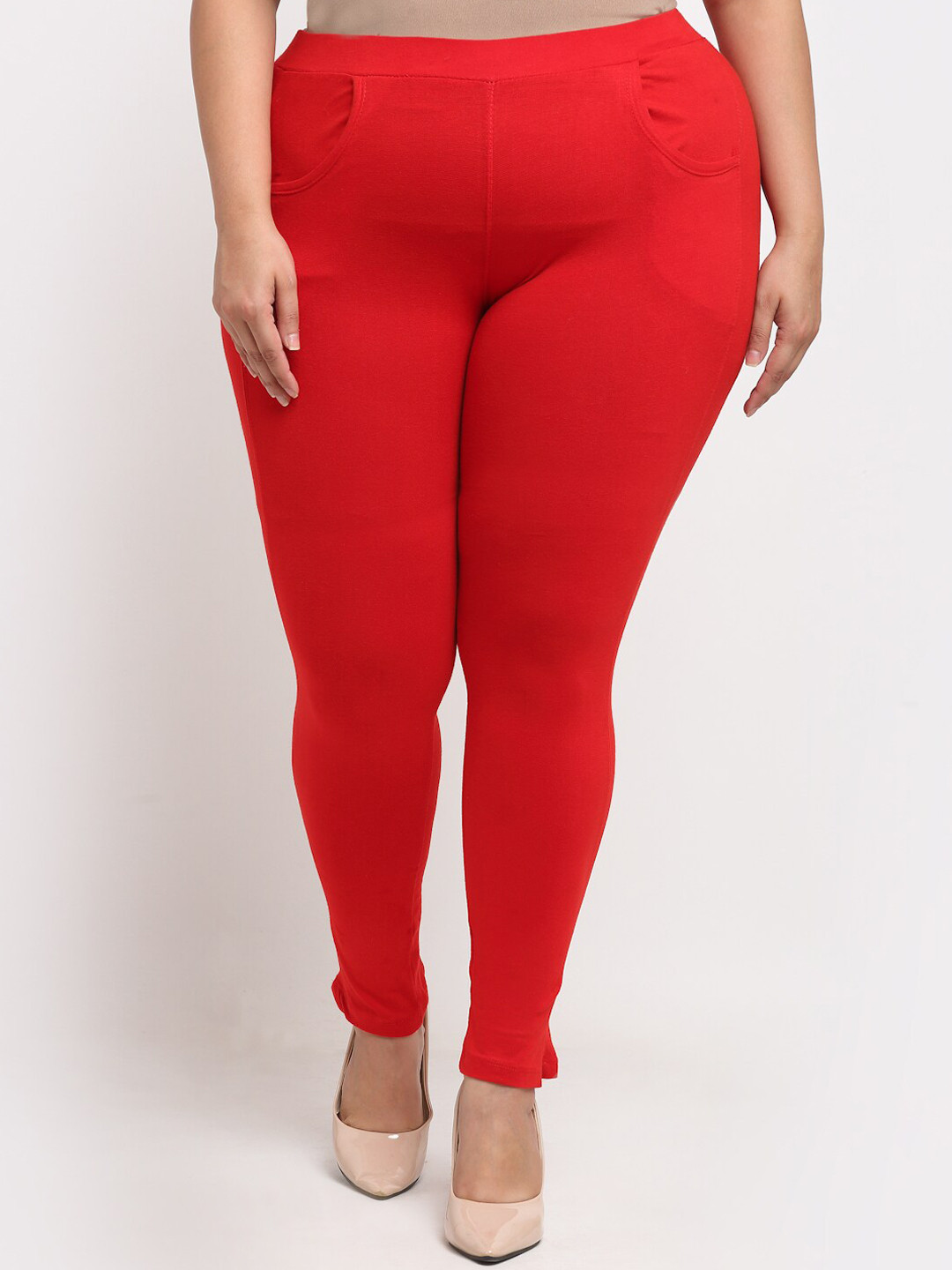 TAG 7 PLUS Women Plus Size Red Solid Ankle Length Leggings