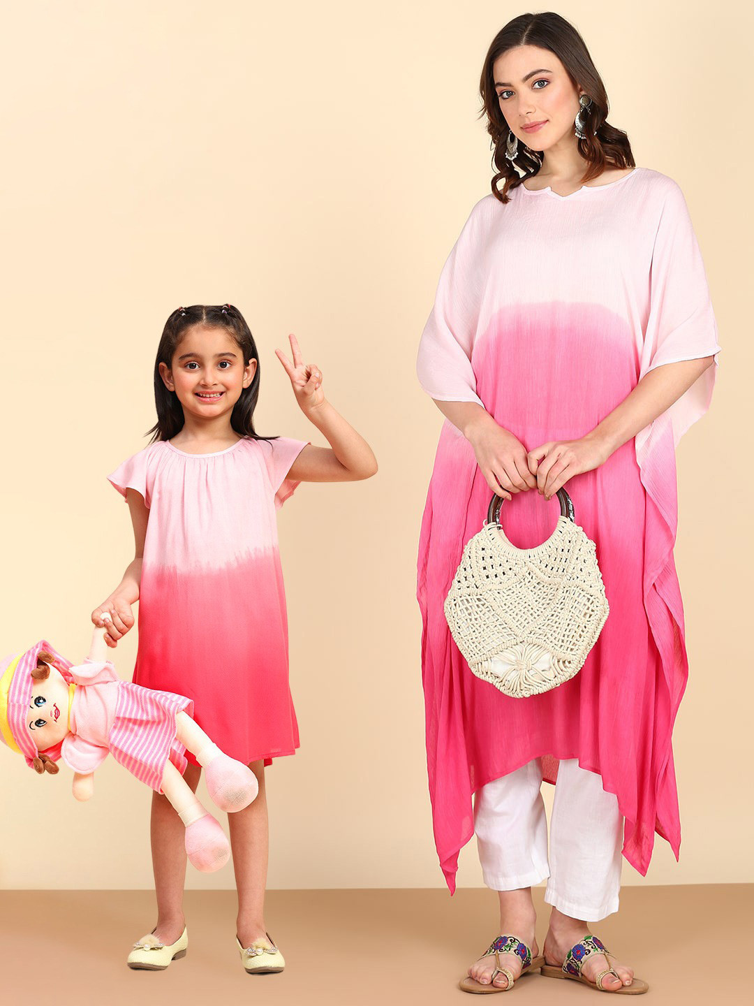 Maaesa Pink Ombre Dyed Kaftan Midi Dress