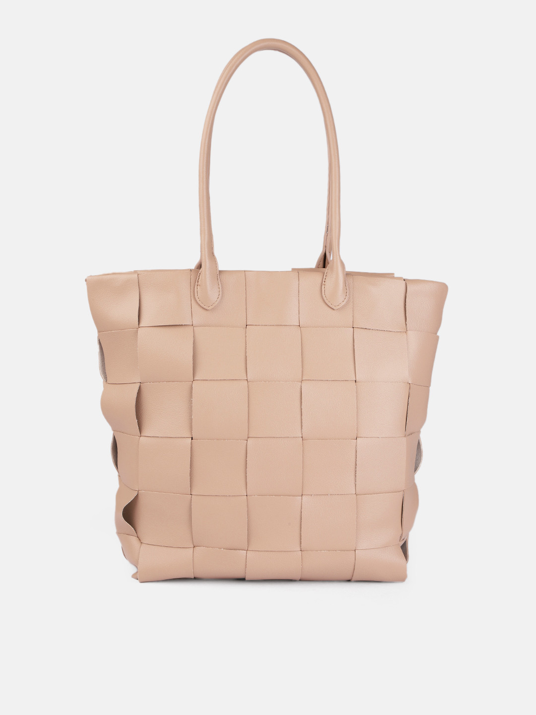 DressBerry Beige Solid Self Design Structured Handheld Bag