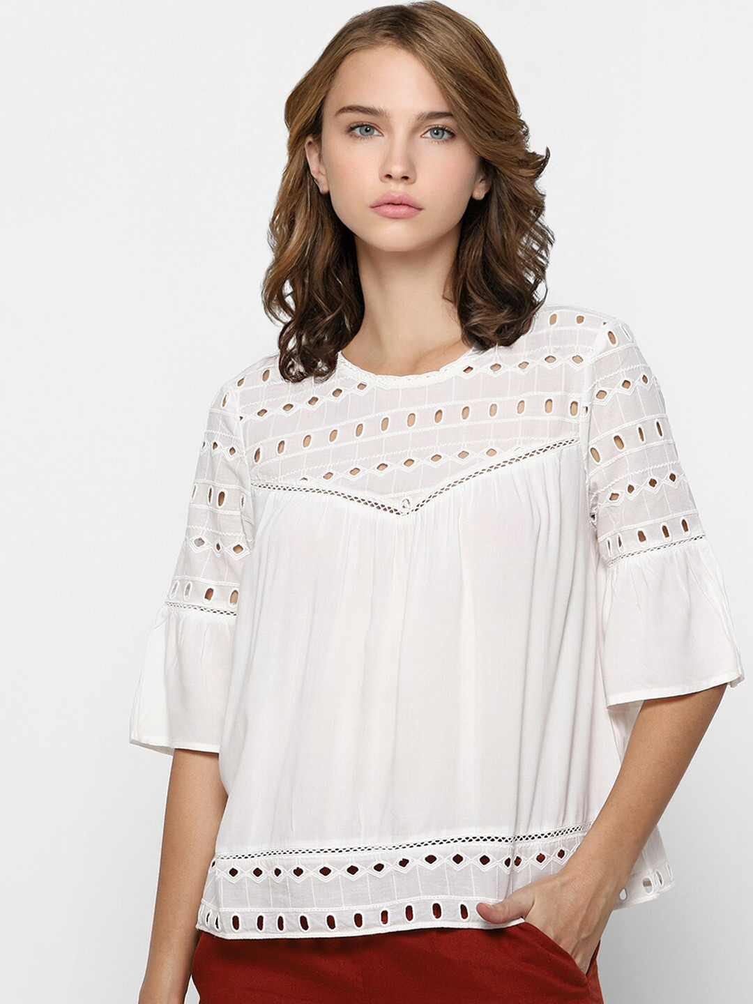 ONLY White Cut Out Pure Cotton Regular Top