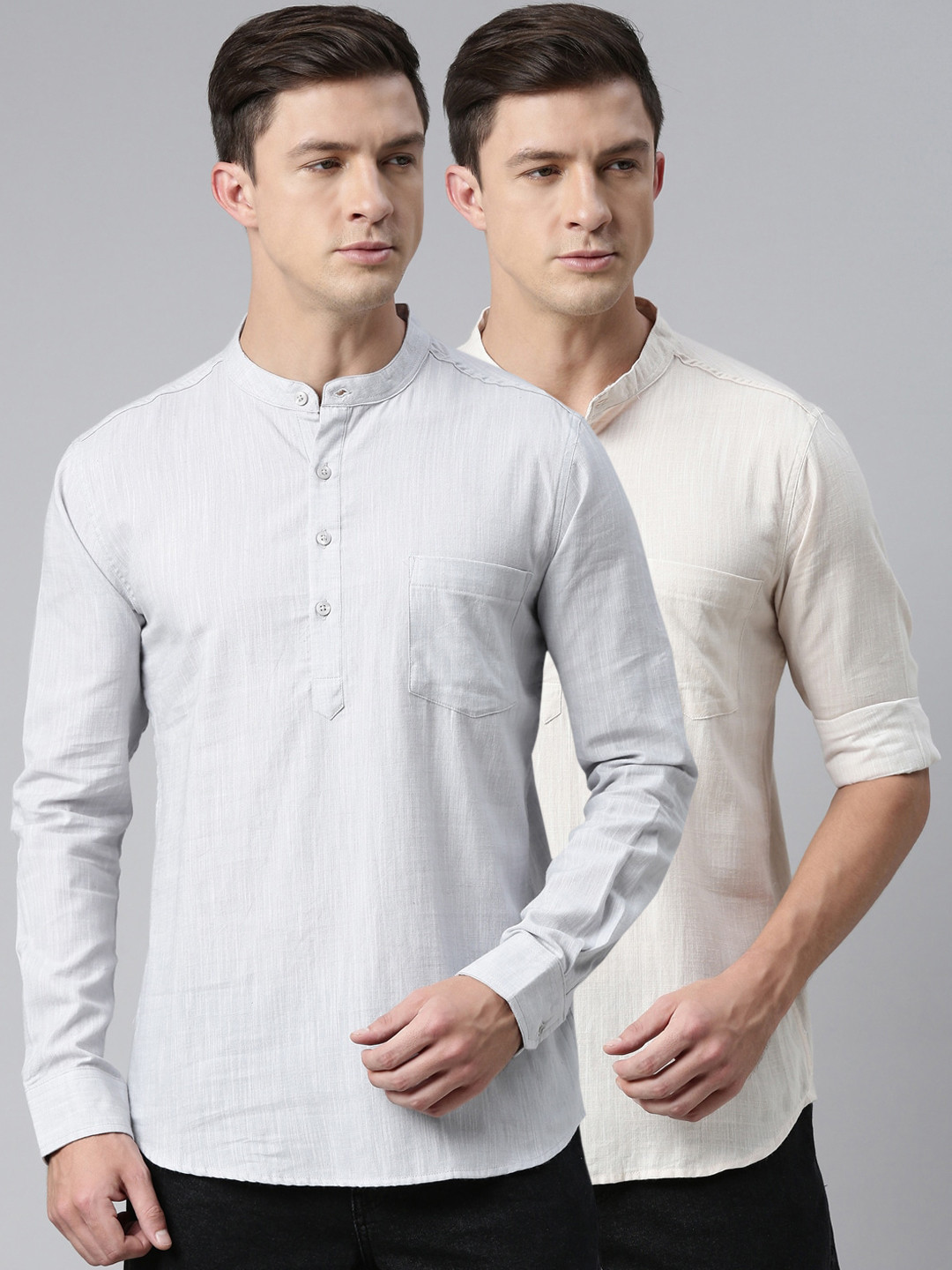 Kryptic Men Khaki Thread Work Kurta