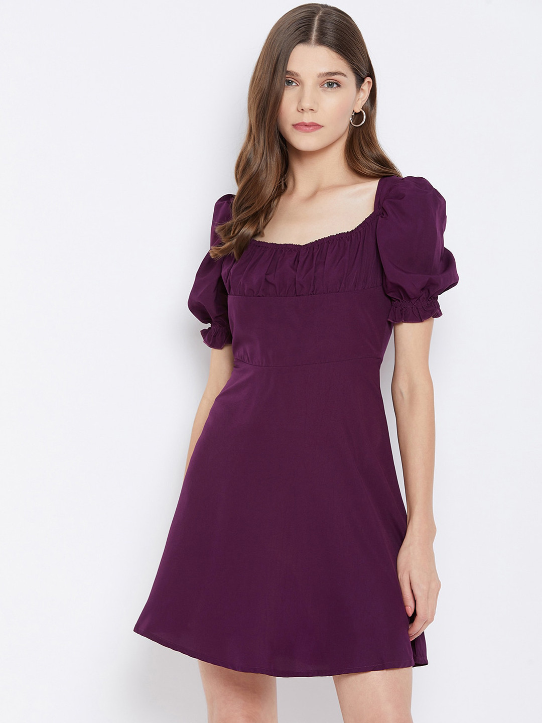 U&F Women Purple Crepe Fit & Flare Dress