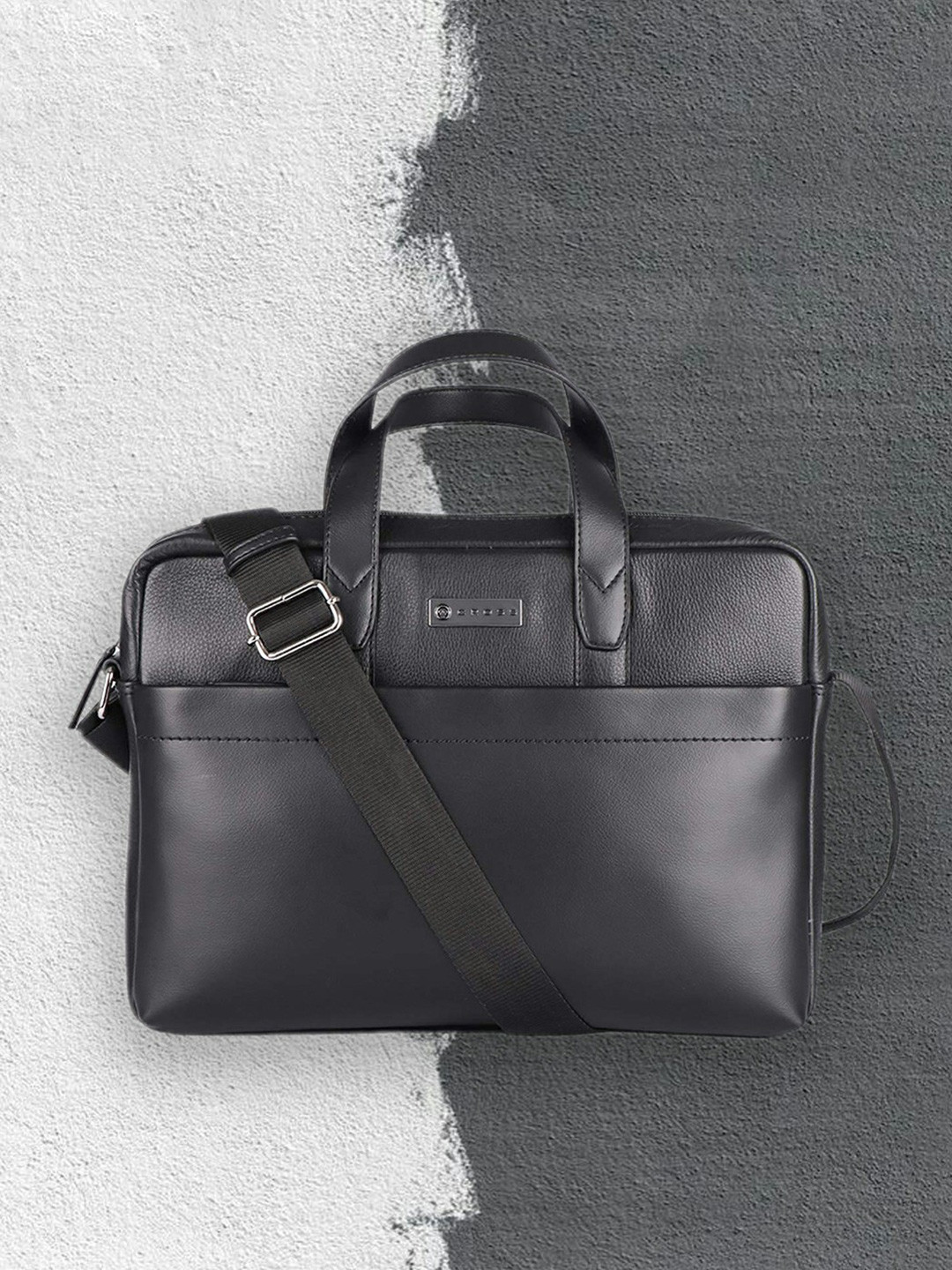 Cross Men Black Solid PU Leather Laptop Messenger Bag