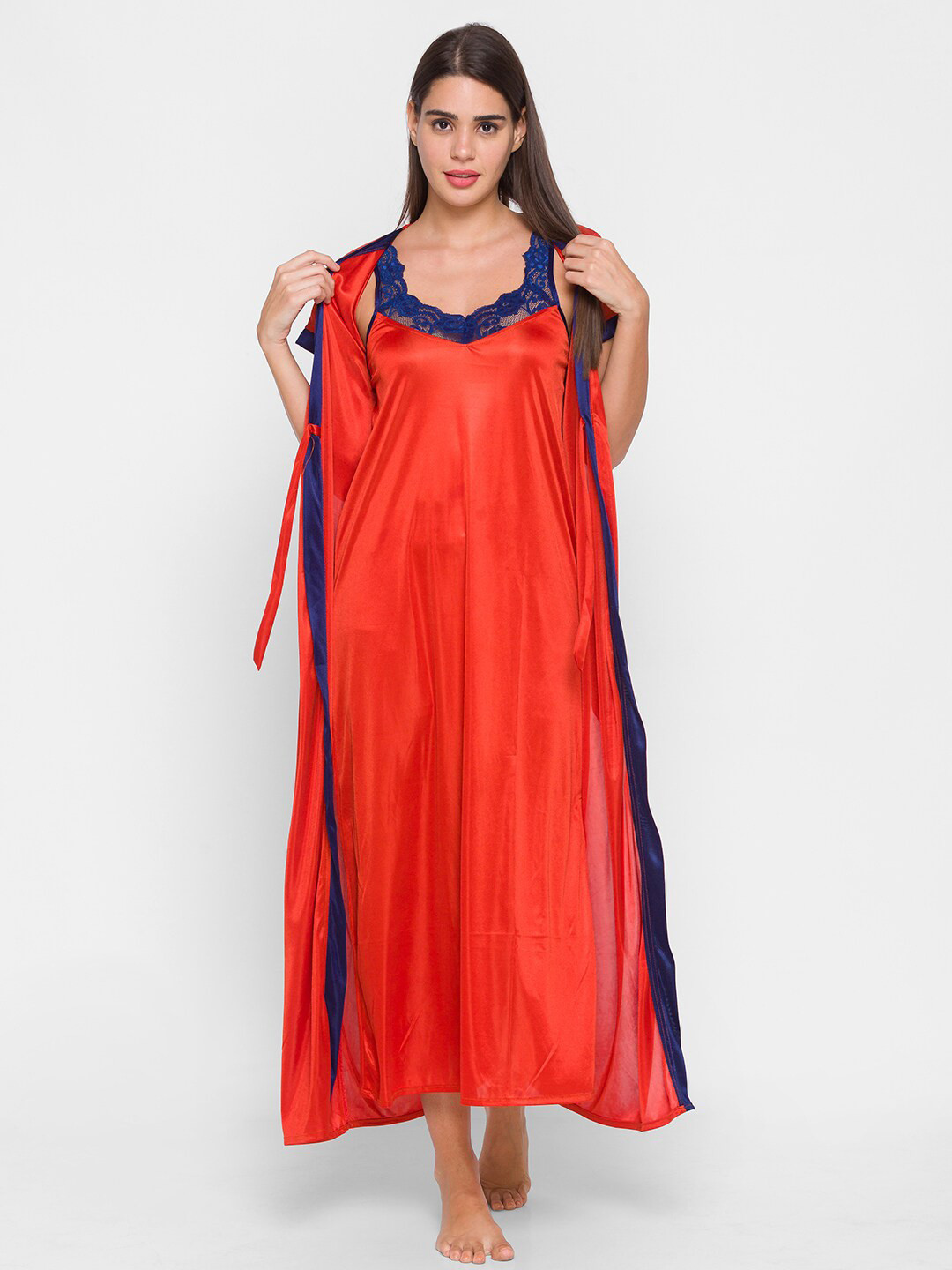 AV2 Red Maxi Nightdress With Robe