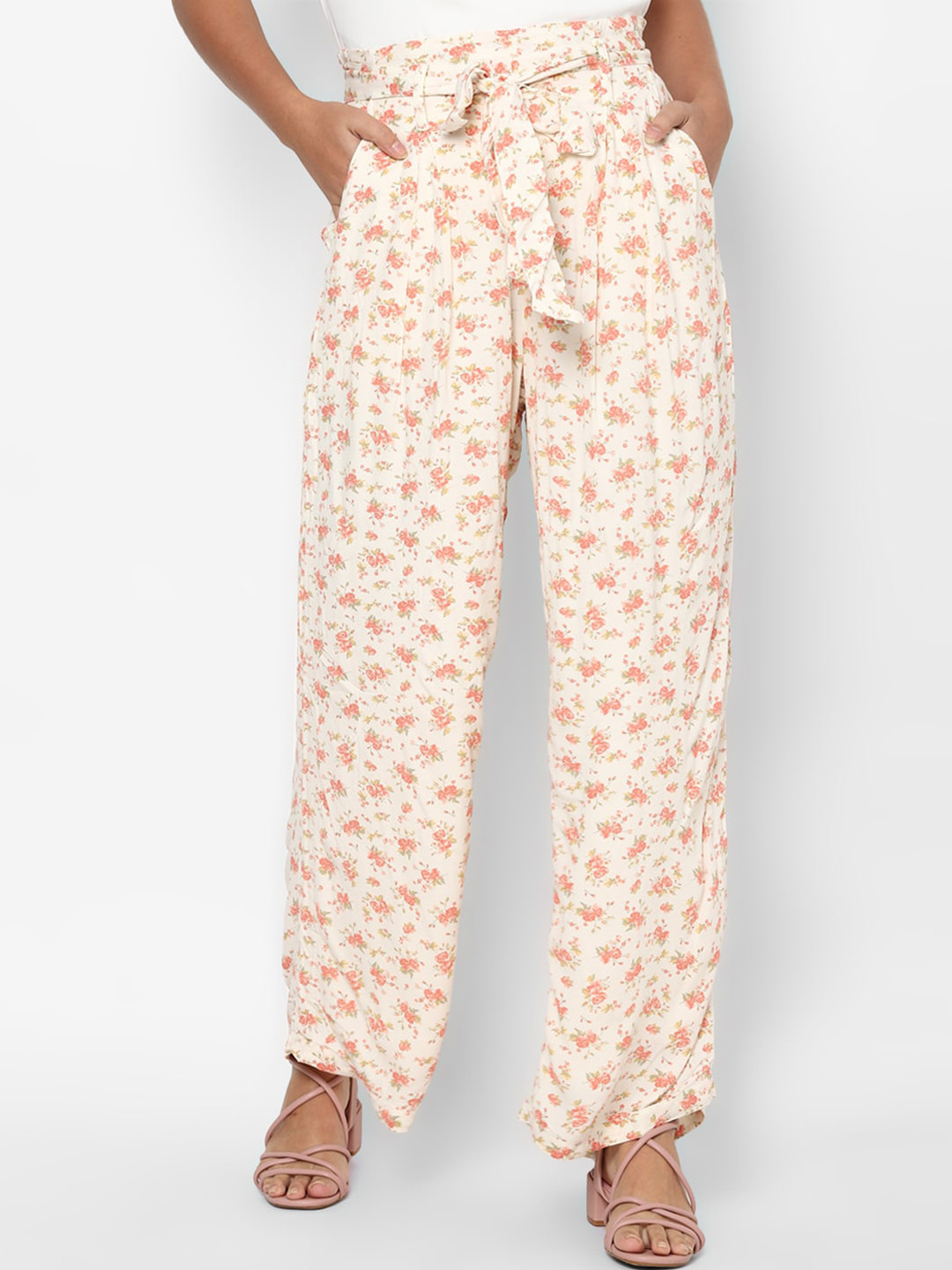 AMERICAN EAGLE OUTFITTERS Women Beige Floral Printed Parallel Trousers