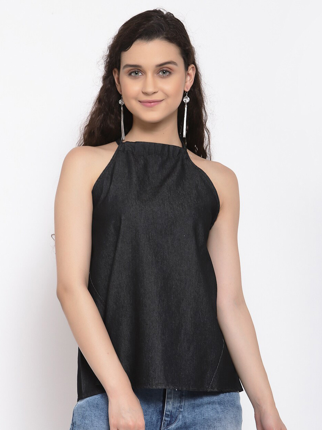 iki chic Black Denim Styled Back Top