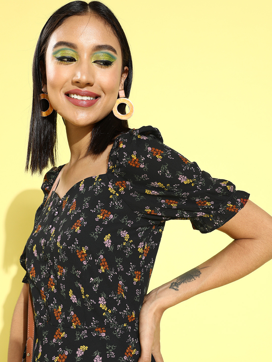 Rare Women Stylish Black Floral Dress