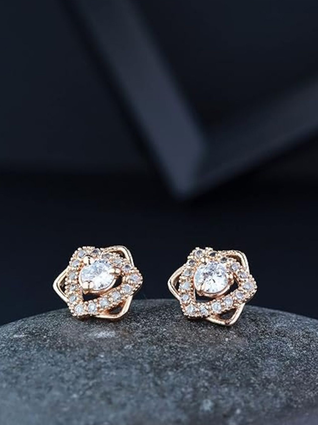 I Jewels Rose Gold & White Star Shaped Studs Earrings