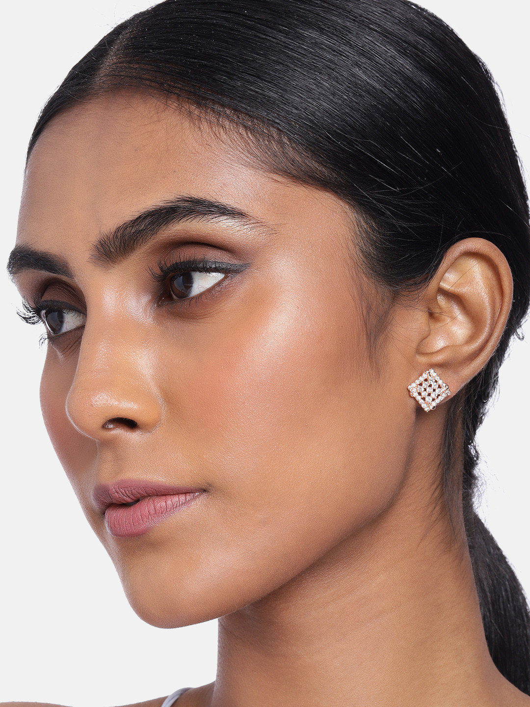 I Jewels Women Rose Gold Square Studs Earrings
