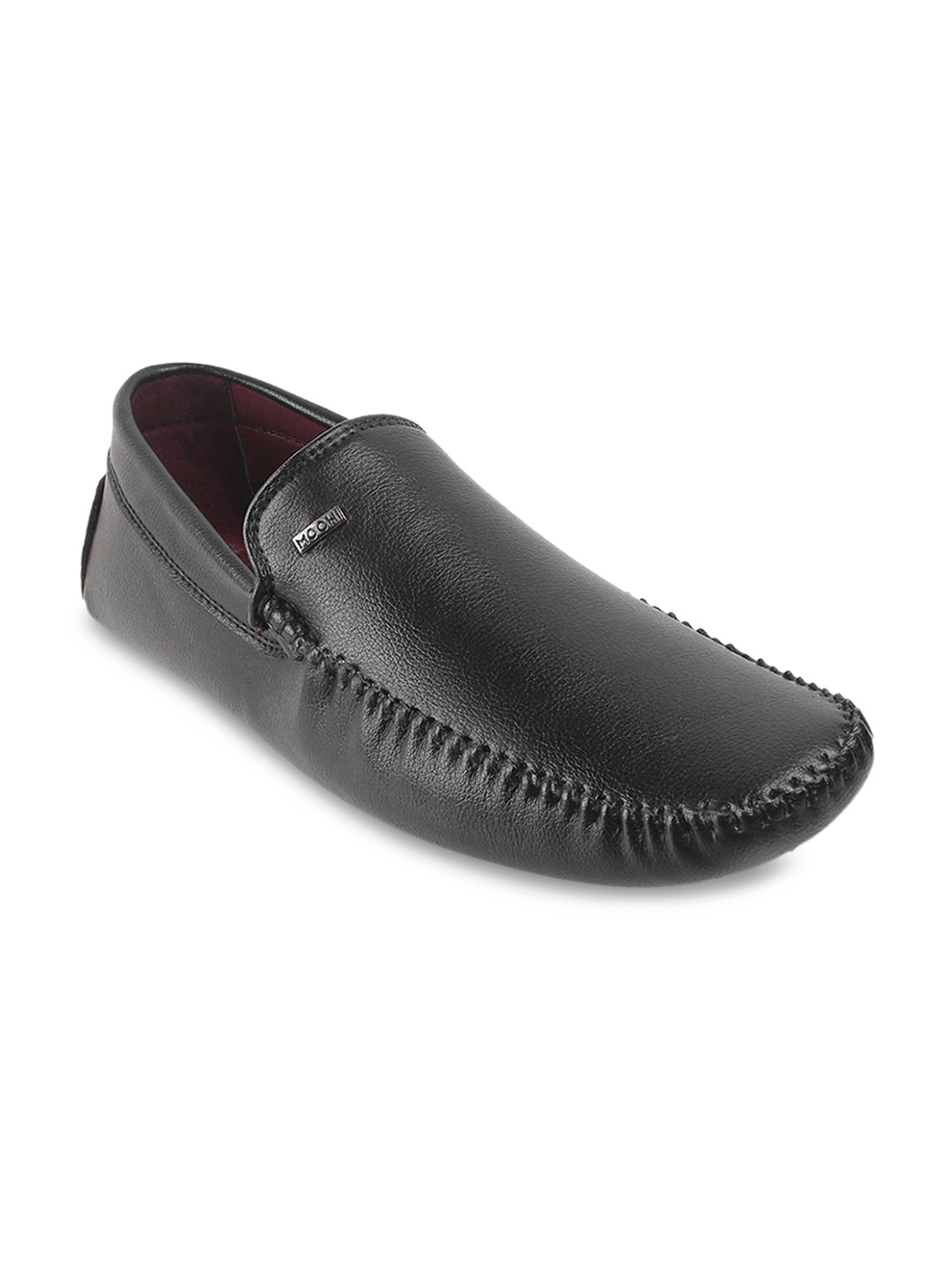 Mochi Men Black Textured Leather Driving Shoes