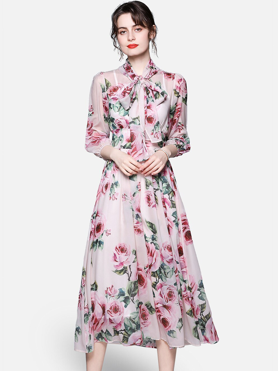 JC Collection Woman Pink Floral Midi Dress