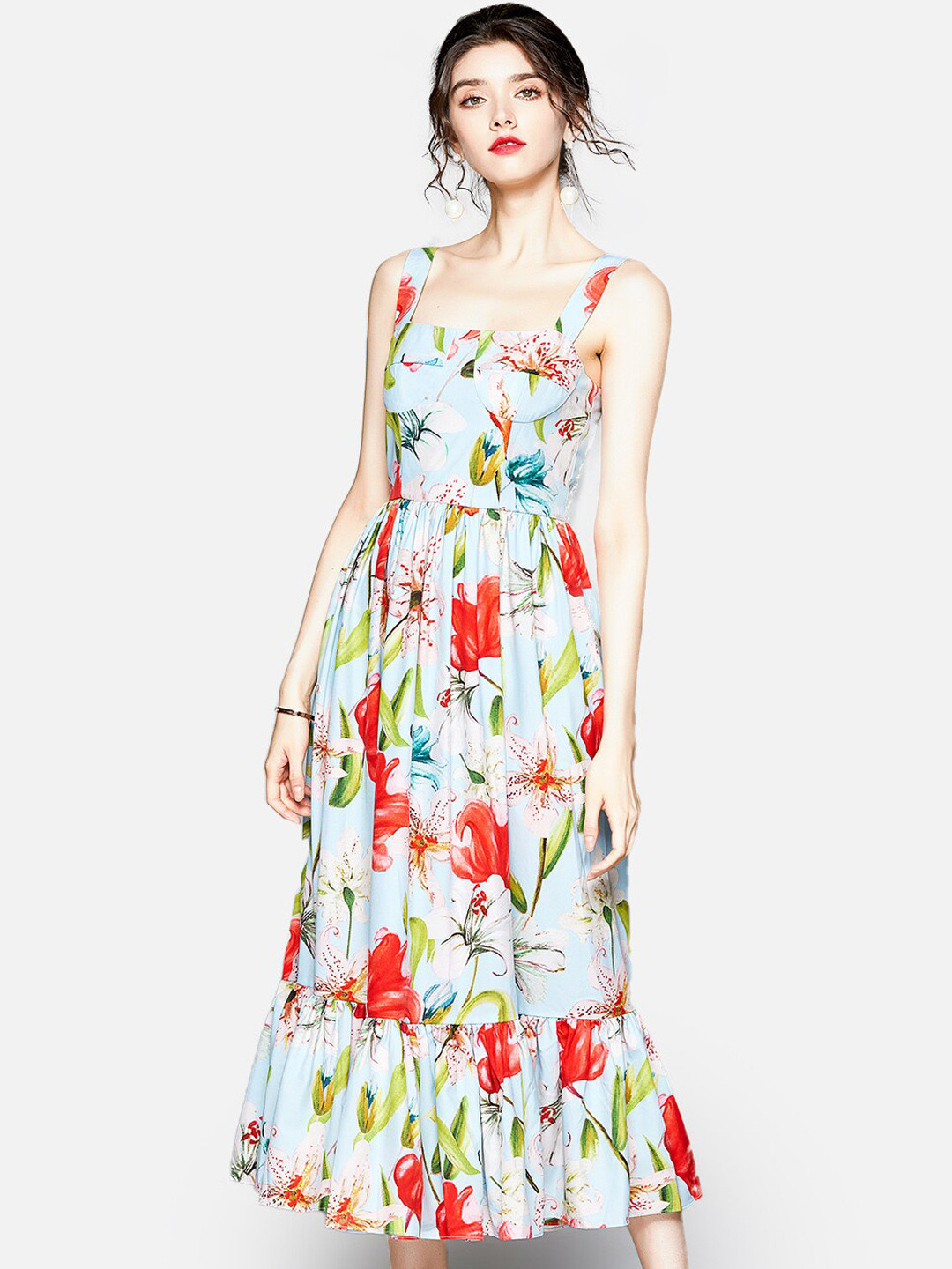 JC Collection Blue & Red Floral Midi Dress