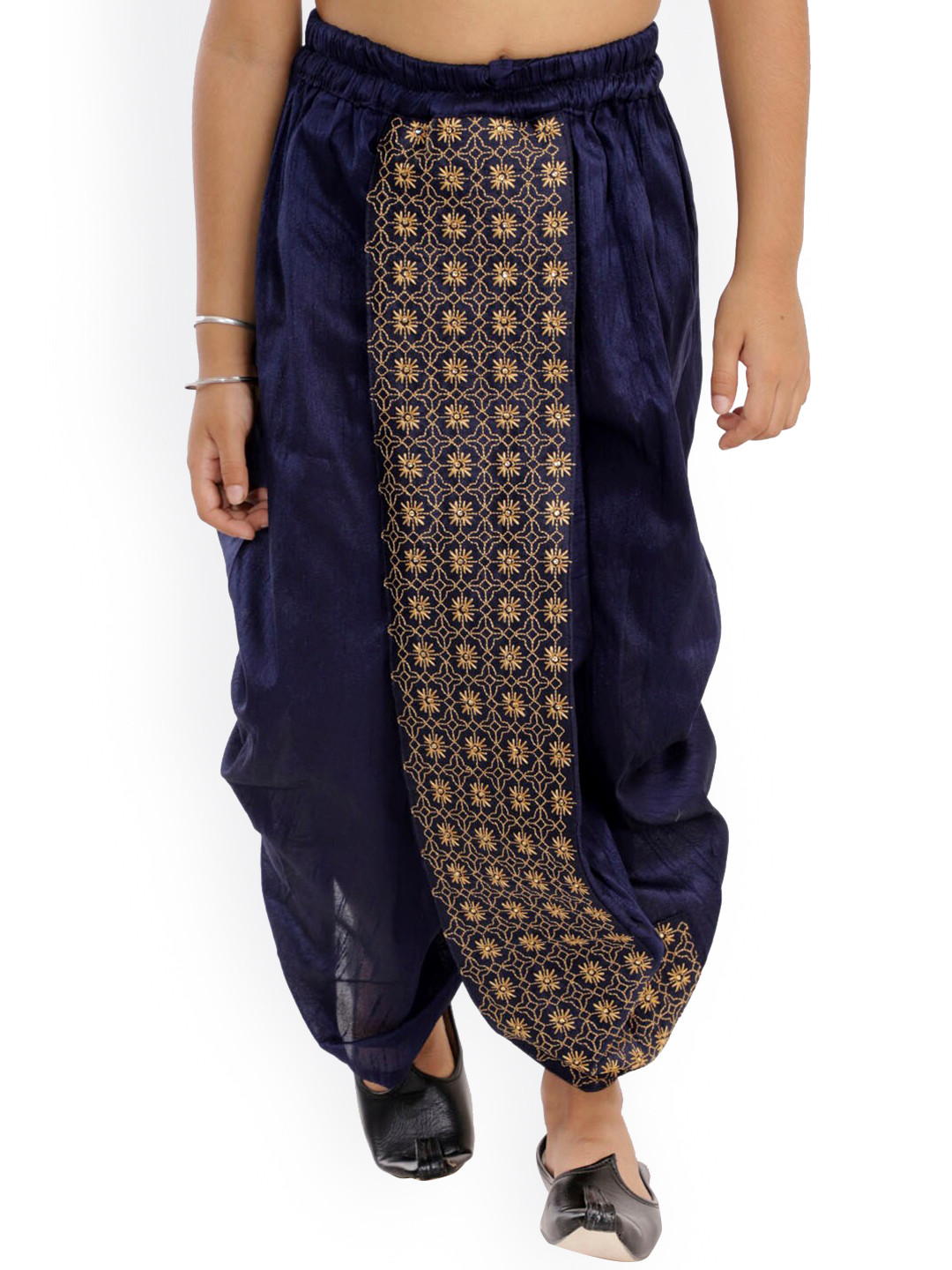 Vastramay Boys Navy Blue & Beige Embroidered Silk Blend Traditional Dhoti