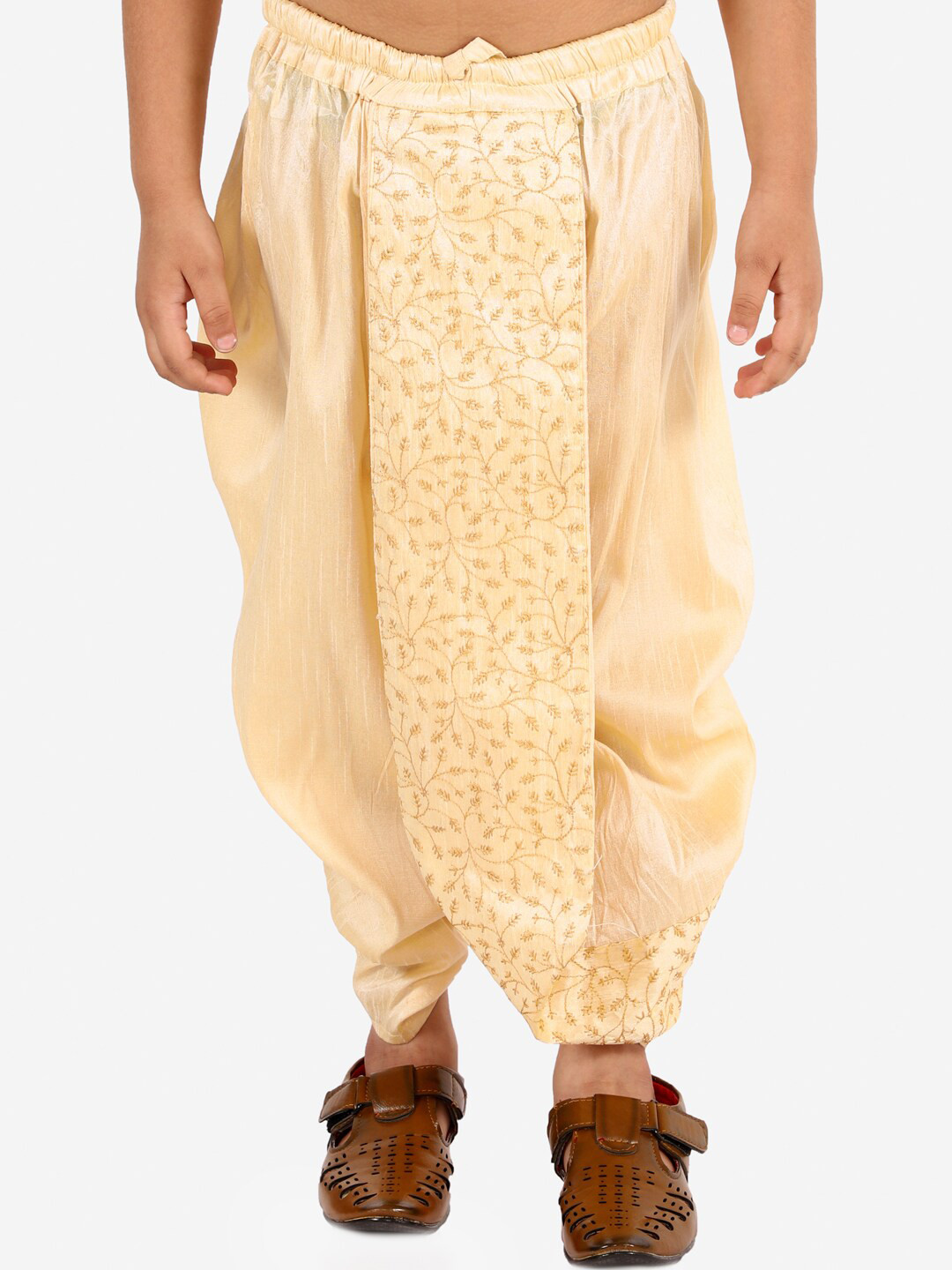 Vastramay Boys Beige Embroidered Ready-To-Wear Dhoti
