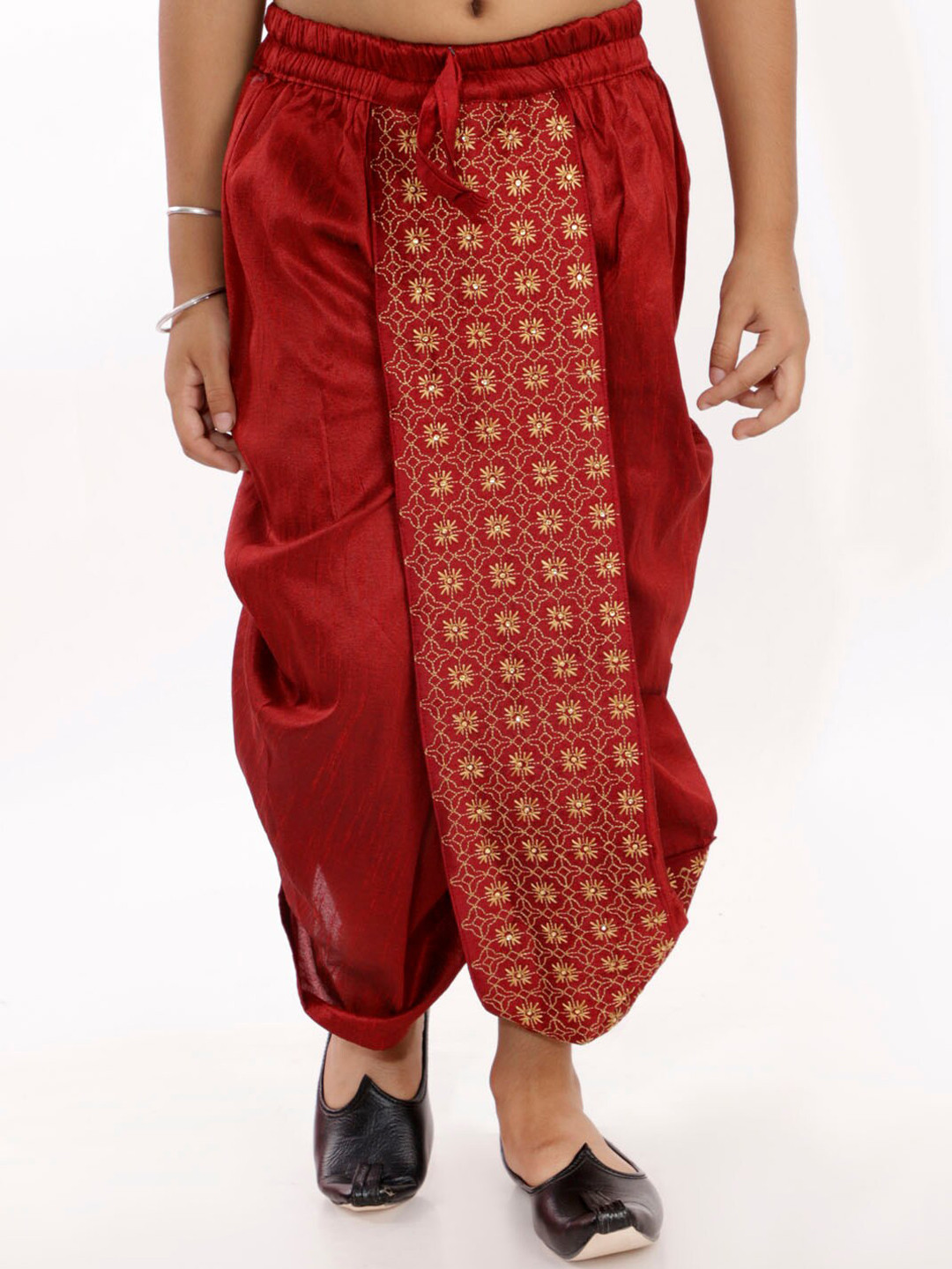 VASTRAMAY Boys Maroon Embroidered Silk Dhoti