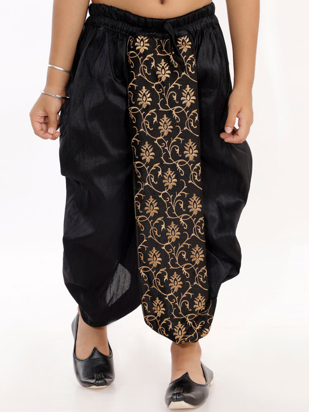 VASTRAMAY Boys Black Traditional Embroidered Dhoti Pants