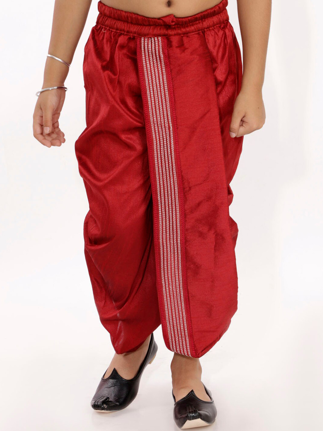 Vastramay Boys Red Embroidered Silk Blend Traditional Dhoti